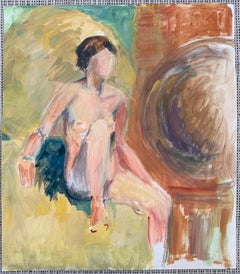 Topless Female Portrait in Orangerie 20th Century French Modernist Oil Painting