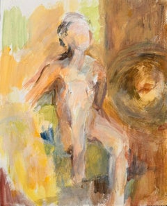 Topless Female Portrait in Orangerie 20th Century French Modernist Oil Painting