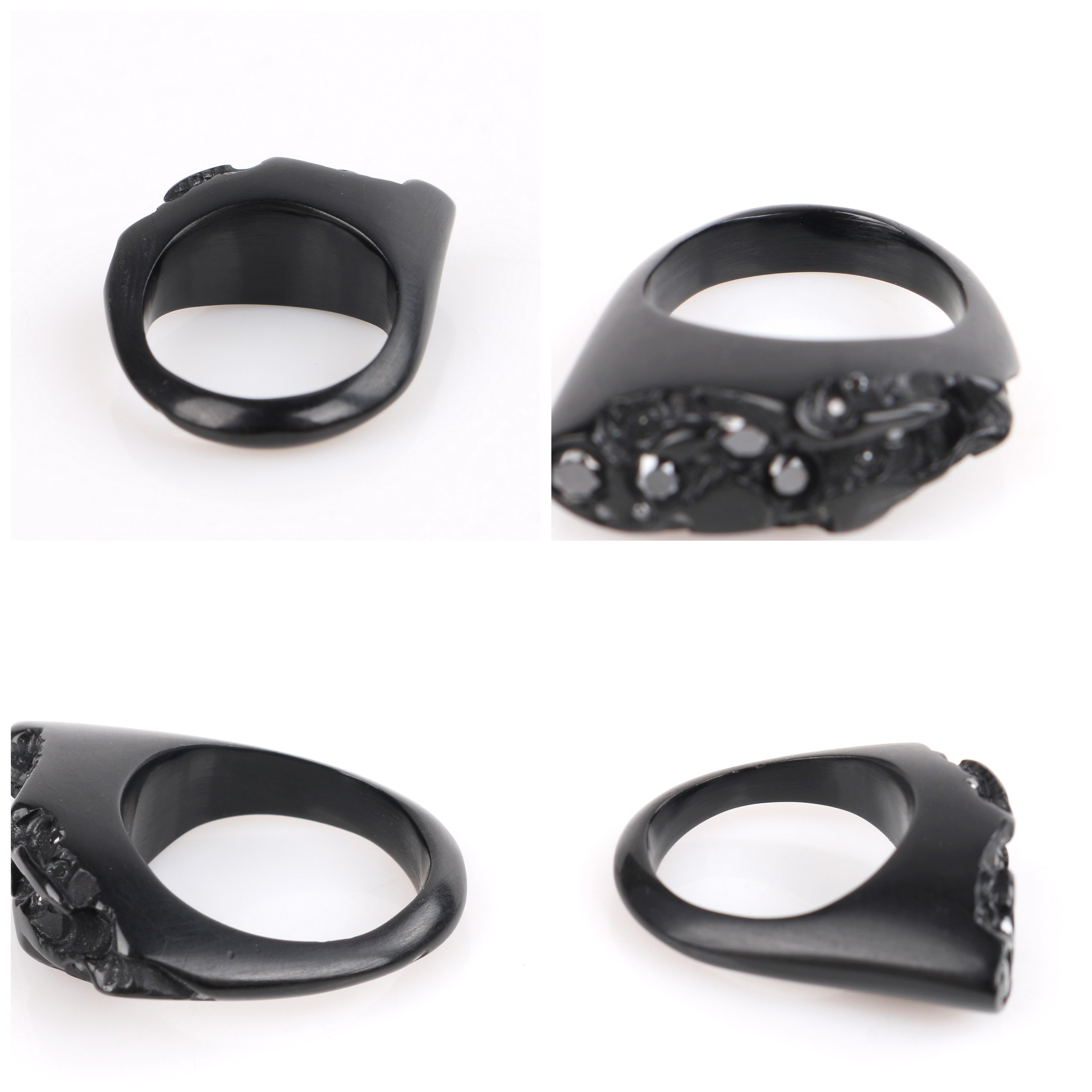 JACQUELINE CULLEN Black Diamond Carved Whitby Jet Statement Ring 3