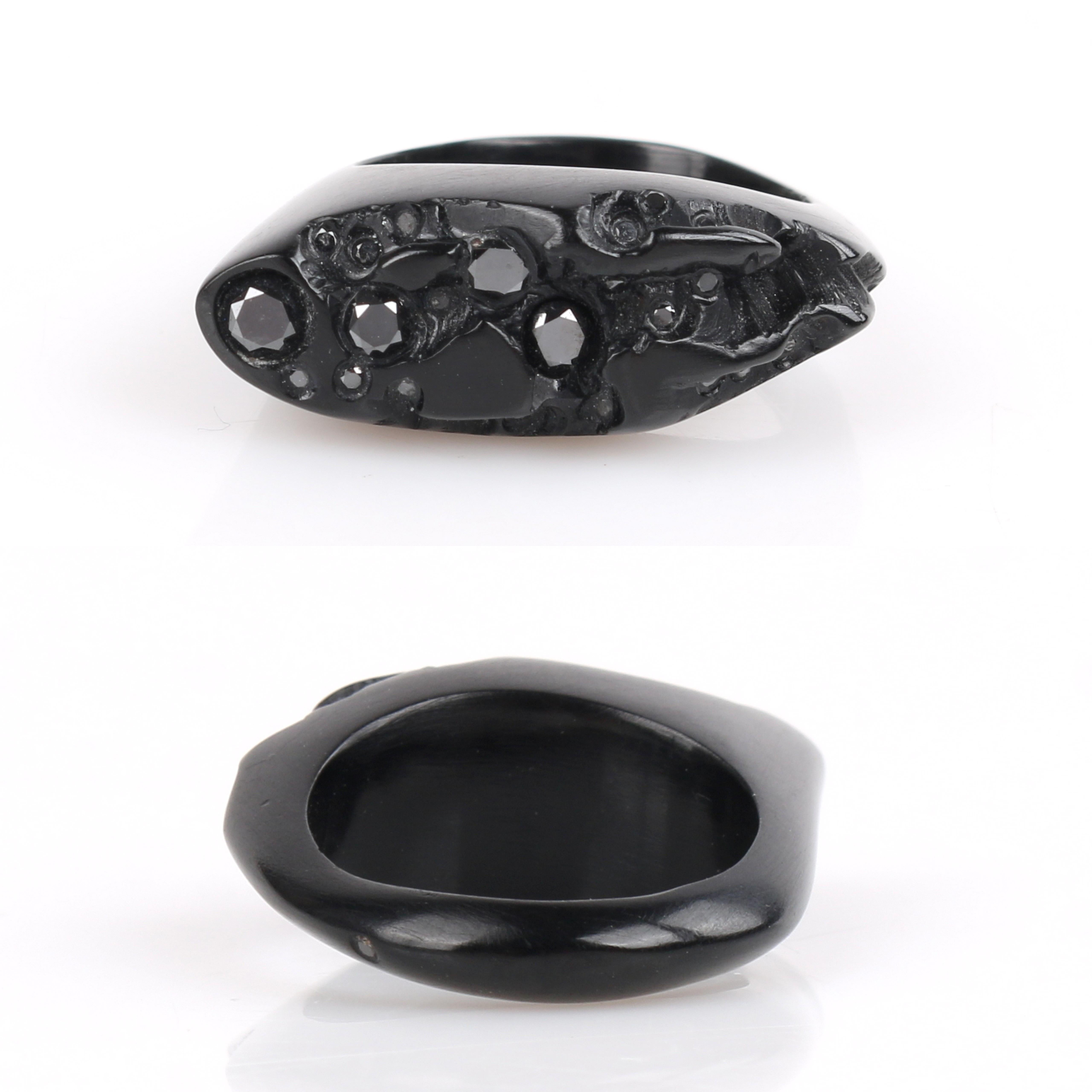 Women's JACQUELINE CULLEN Black Diamond Carved Whitby Jet Statement Ring