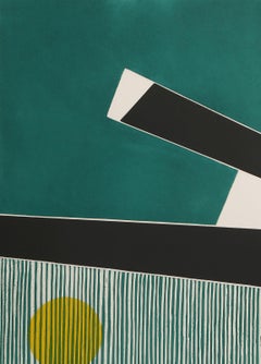 Composition verte et jaune, gravure géométrique abstraite de Jacqueline De Butler