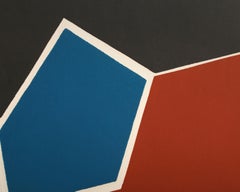 Composition géométrique abstraite rouge, bleue et noire gravée à l'eau-forte par Jacqueline De Butler