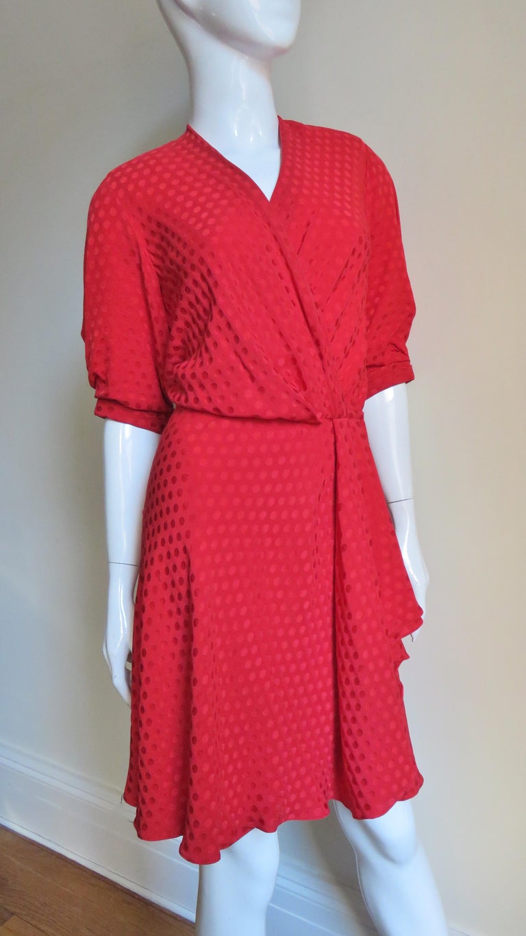 1980s Jacqueline De Ribes Ivory Silk Satin Dress w Amazing Sleeves