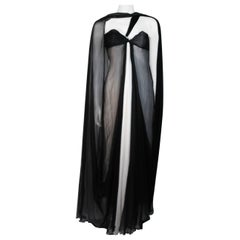 Jacqueline De Ribes Black and Ivory Silk Chiffon Gown Size