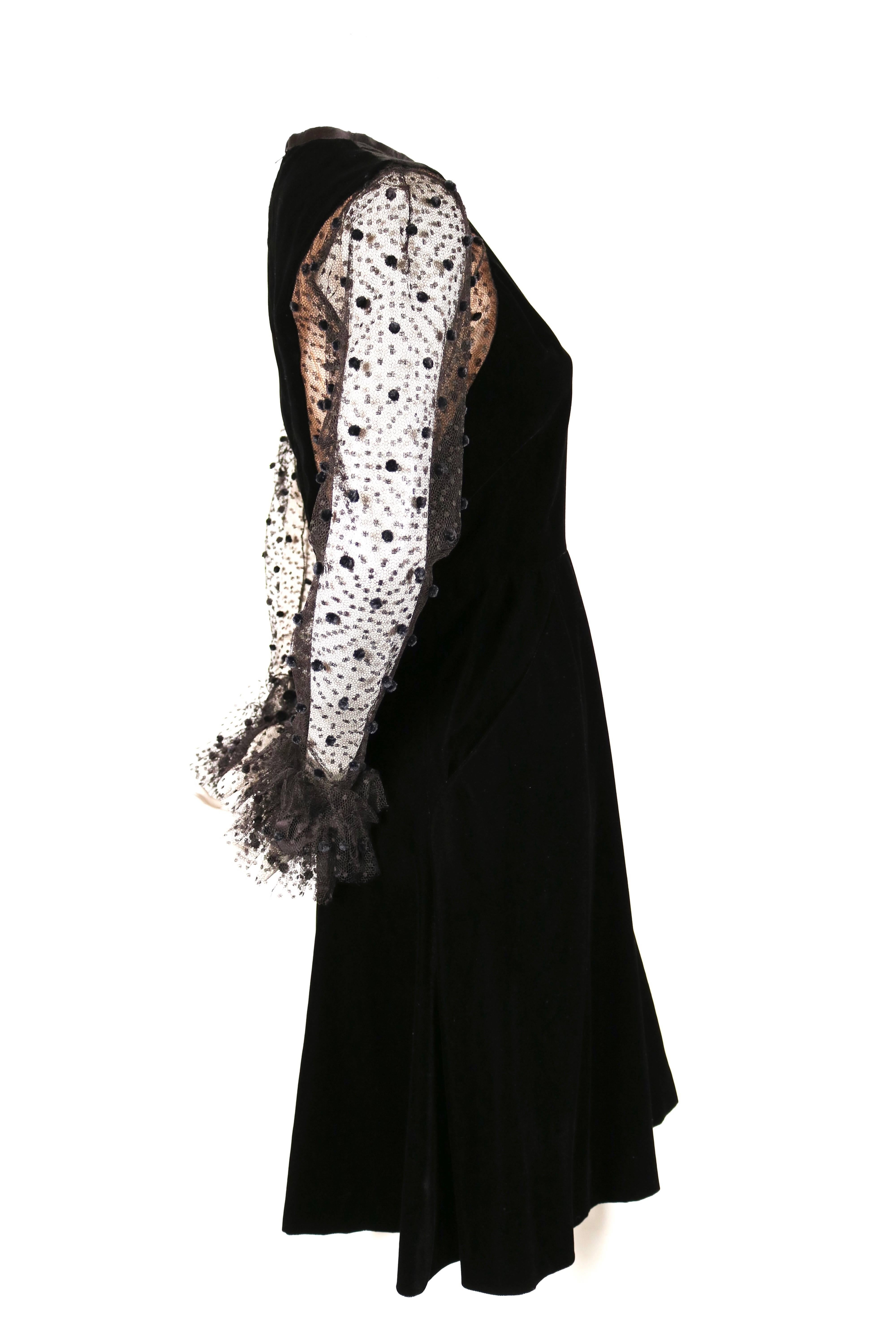 Jacqueline De Ribes black velvet and tulle dress, 1980s  In Good Condition For Sale In San Fransisco, CA