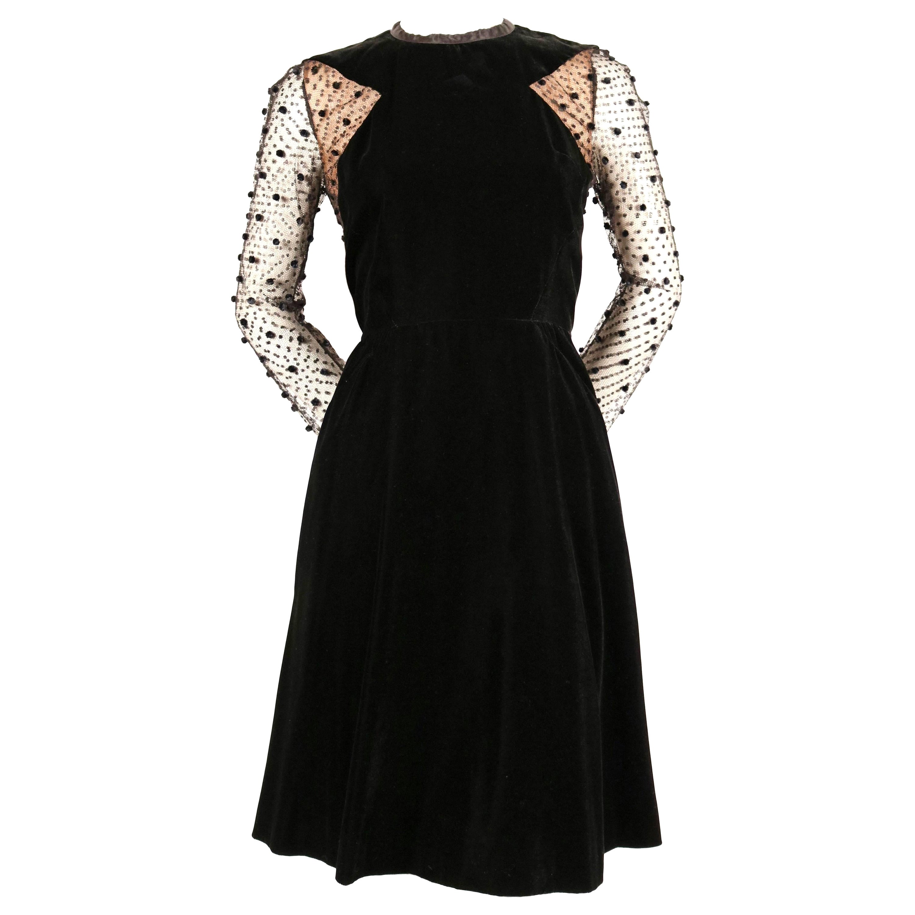 Jacqueline De Ribes black velvet and tulle dress, 1980s  For Sale