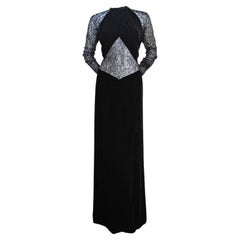Jacqueline De Ribes black velvet gown with sheer lace panels