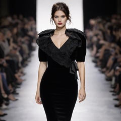 Jacqueline de Ribes Gekürzte Bolerojacke Schwarzer Samt Spitze Gala RTW Couture