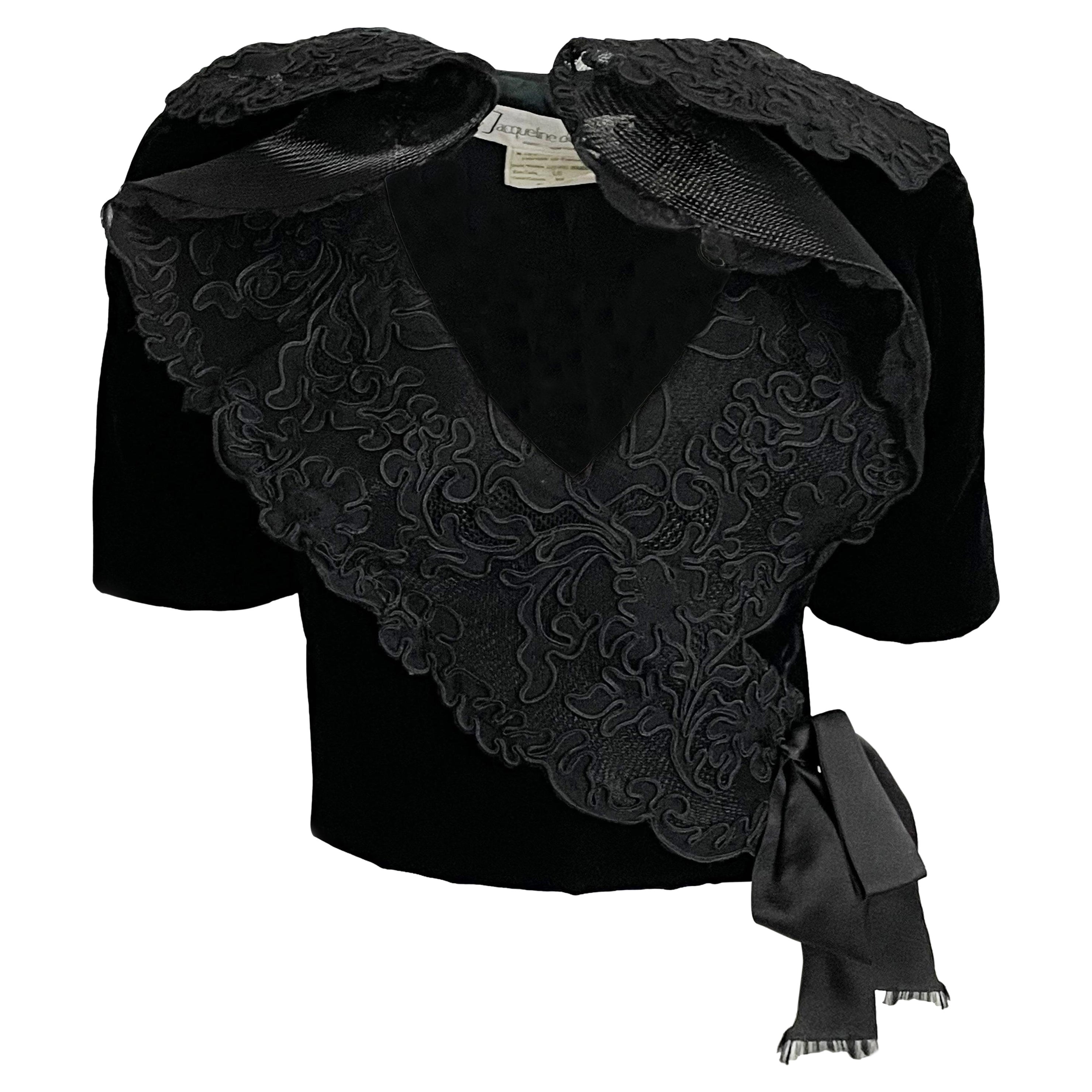 Jacqueline de Ribes Cropped Bolero Jacket Black Velvet Lace Gala RTW Couture For Sale