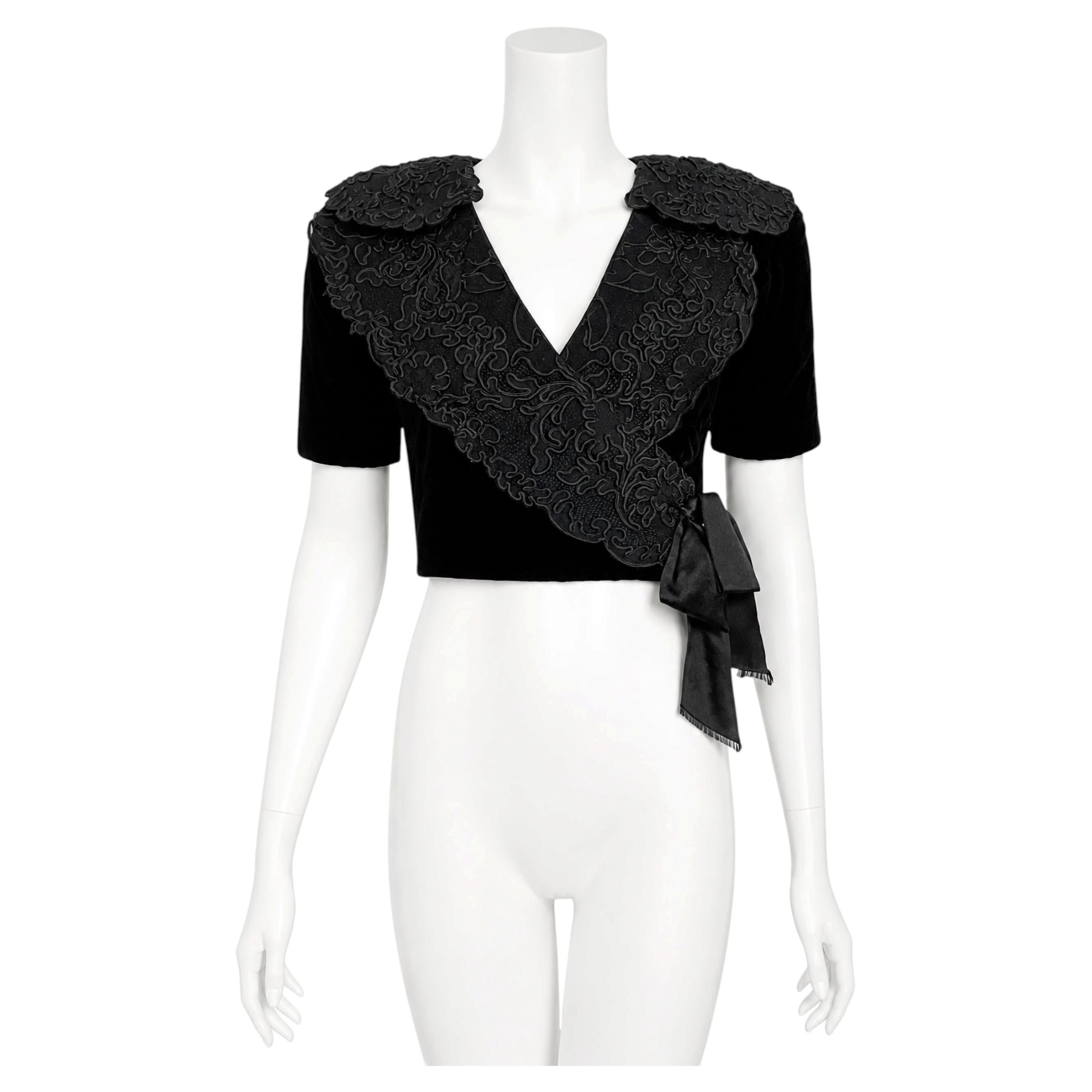 1980s Vintage Jacqueline de Ribes Schwarzer Samt Bolero Jacke