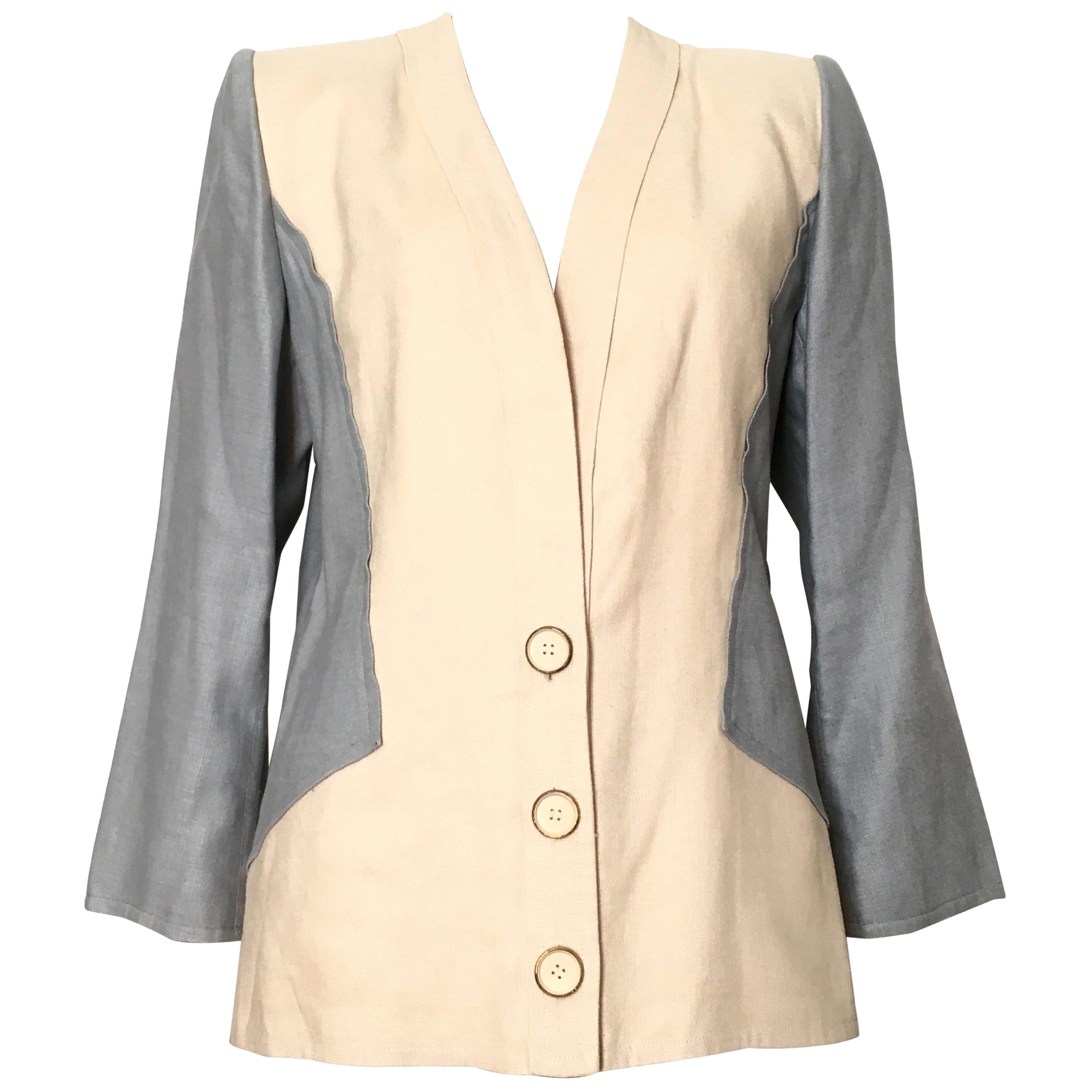 Jacqueline de Ribes for Saks Fifth Avenue 1980s Linen Jacket Size 8 / 10. For Sale