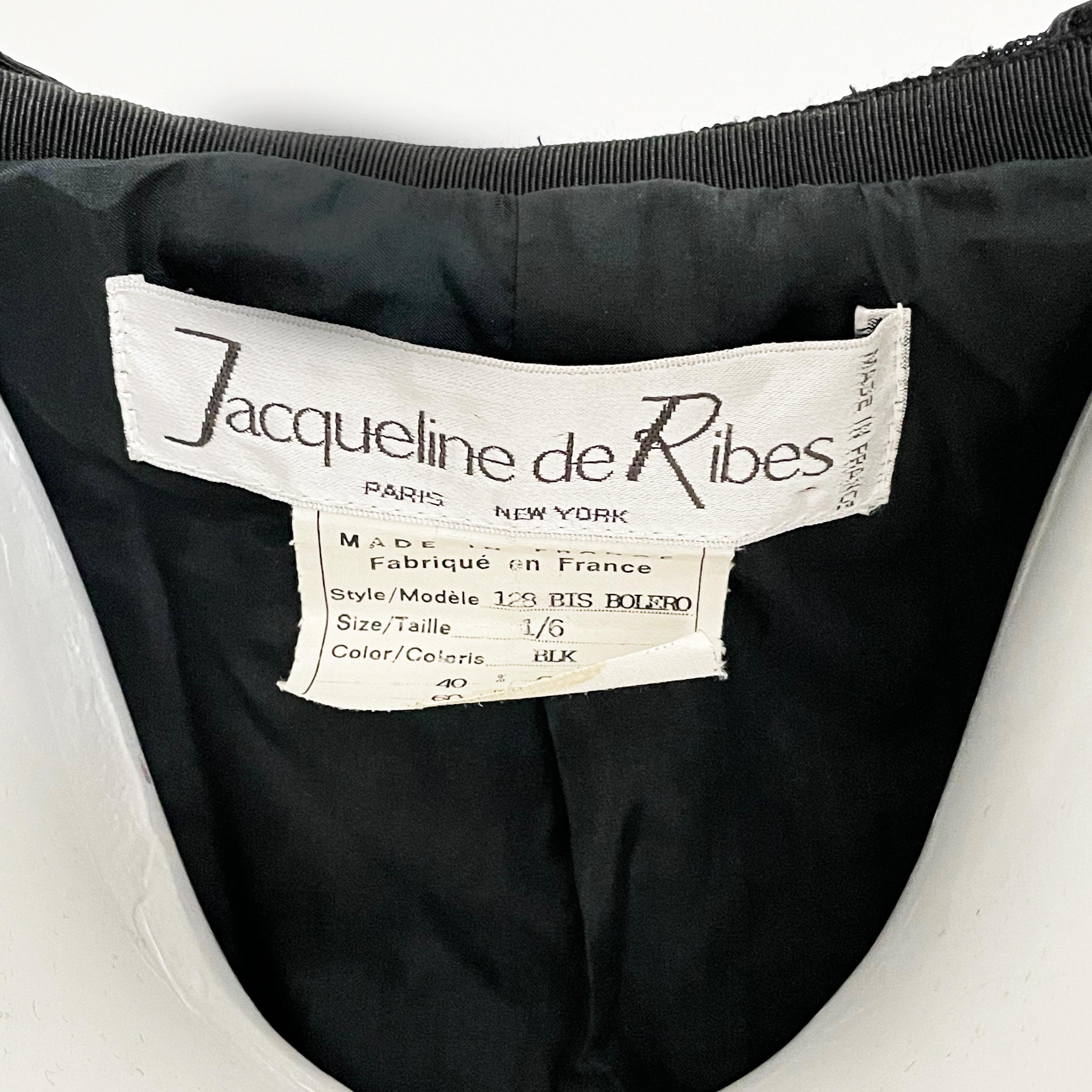 Jacqueline de Ribes Jacket Bolero Cropped Formal Couture Black Lace Velvet  For Sale 6