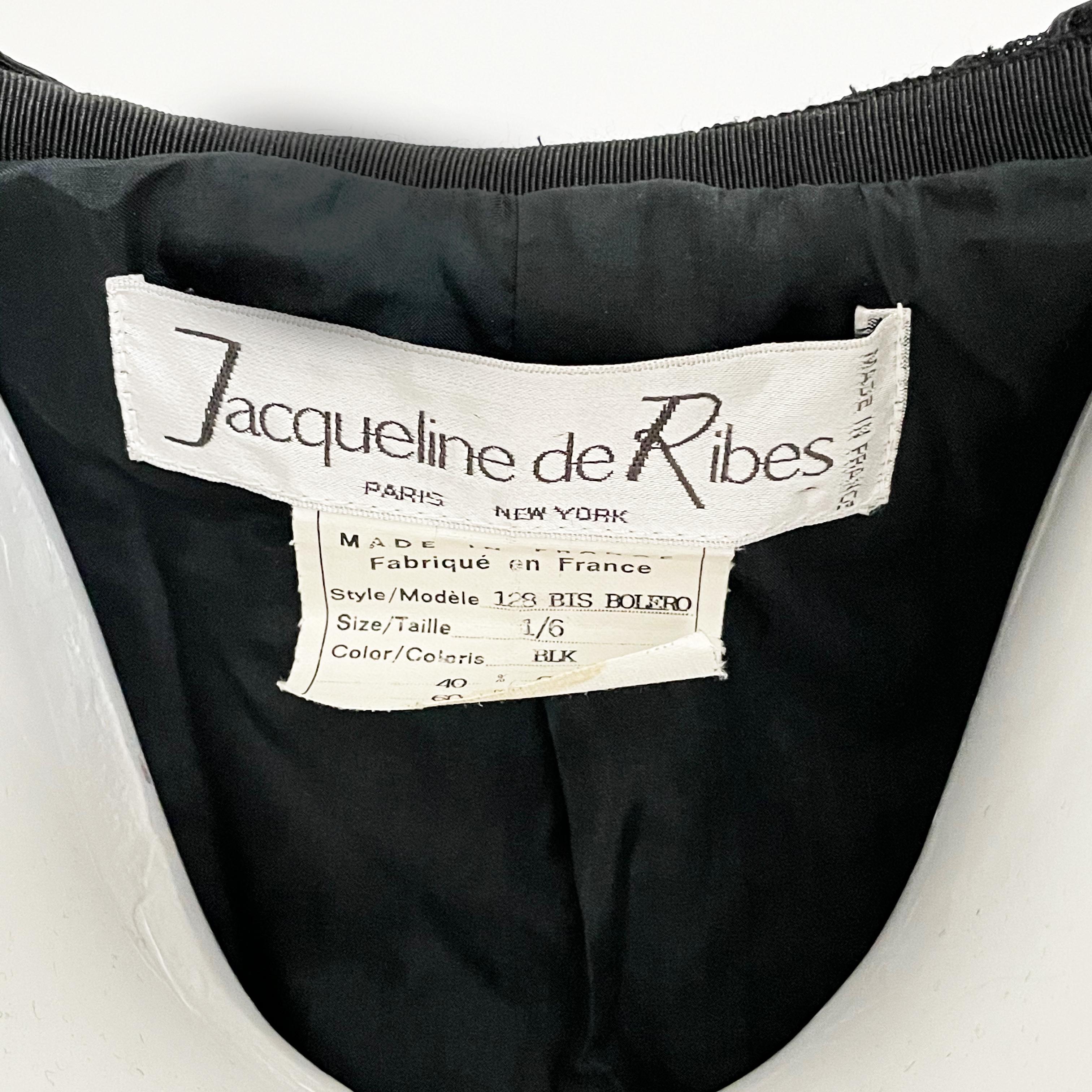 Jacqueline de Ribes Jacket Bolero Cropped Formal Couture Black Lace Velvet For Sale 6