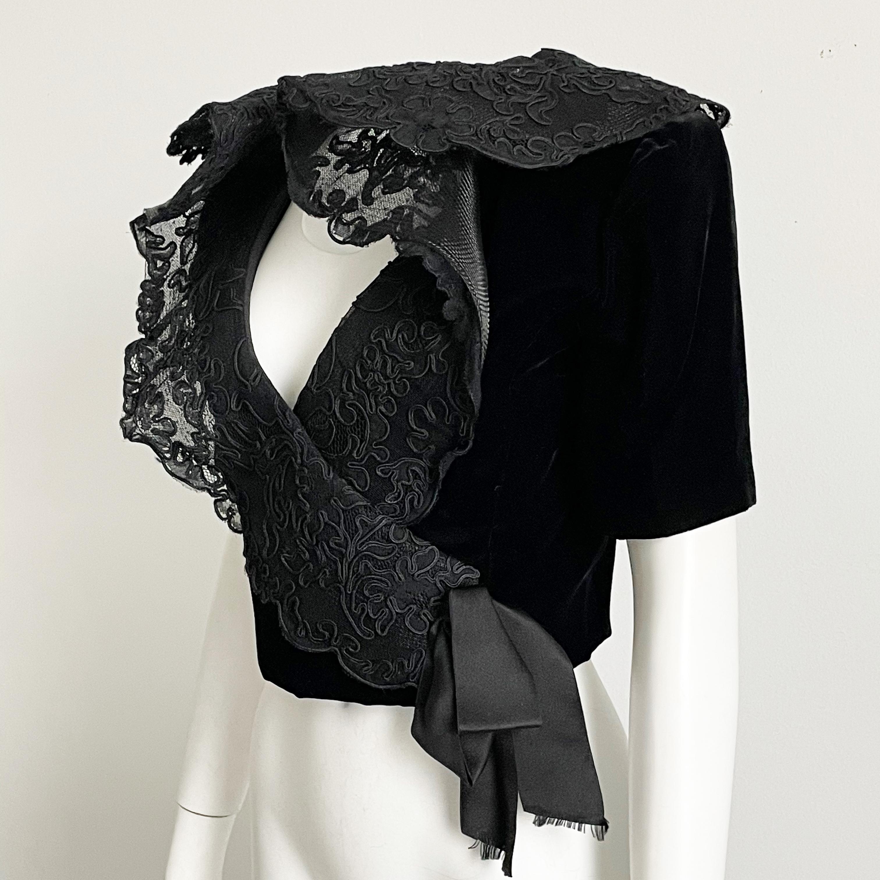 Women's or Men's Jacqueline de Ribes Jacket Bolero Cropped Formal Couture Black Lace Velvet For Sale