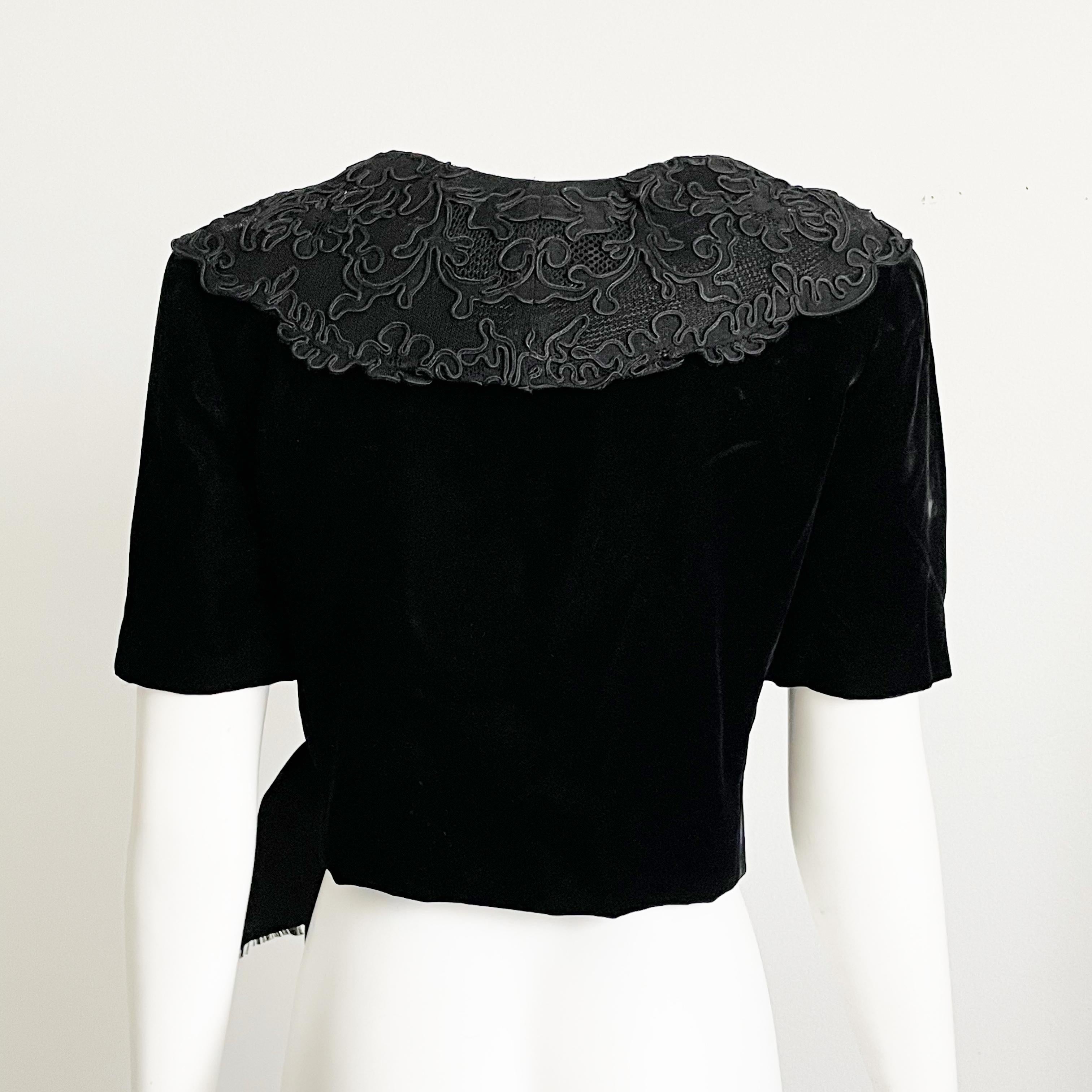 Jacqueline de Ribes Jacket Bolero Cropped Formal Couture Black Lace Velvet For Sale 4