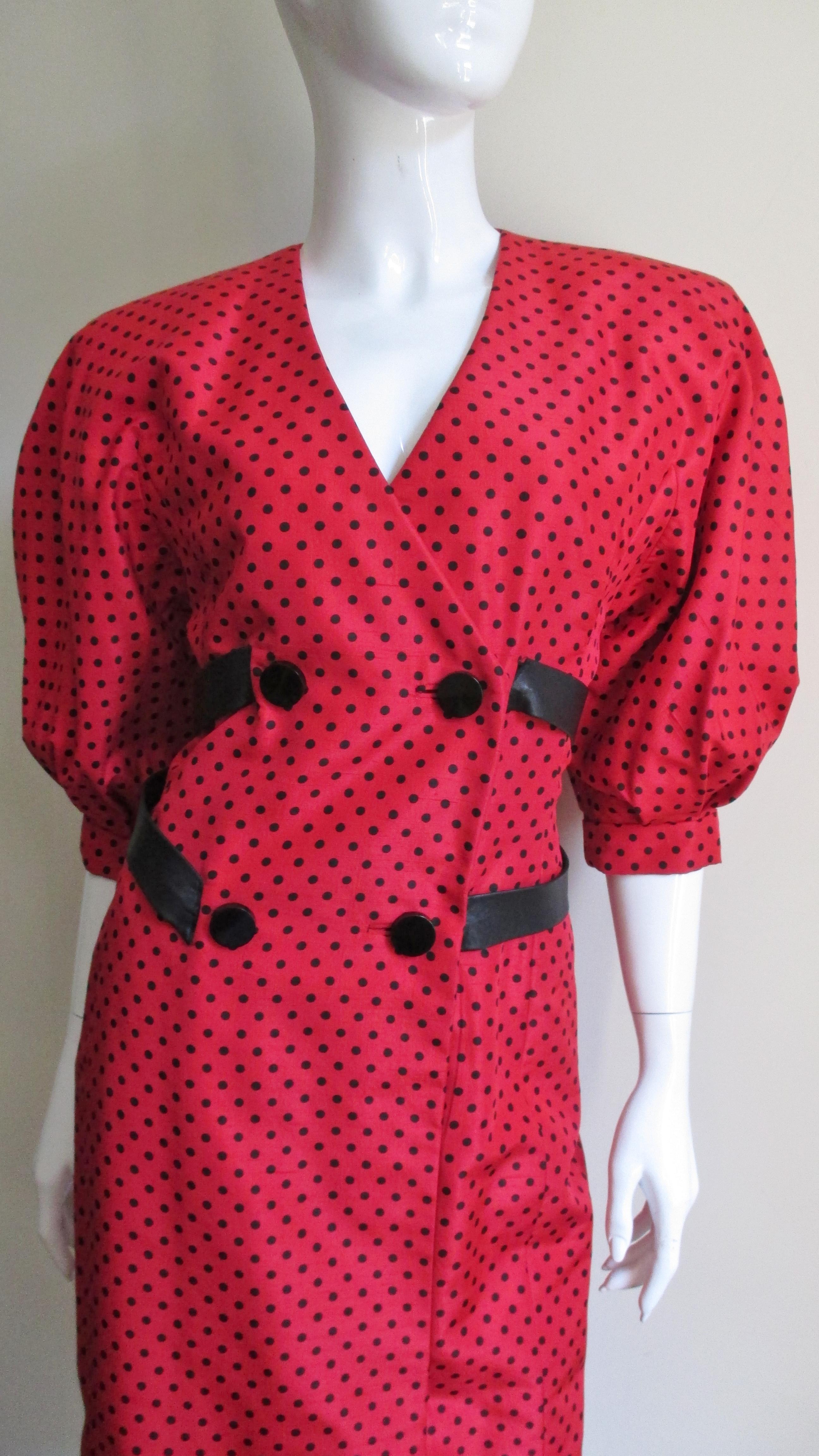 Jacqueline de Ribes Silk Dress With Leather Straps 1980s In Good Condition For Sale In Water Mill, NY
