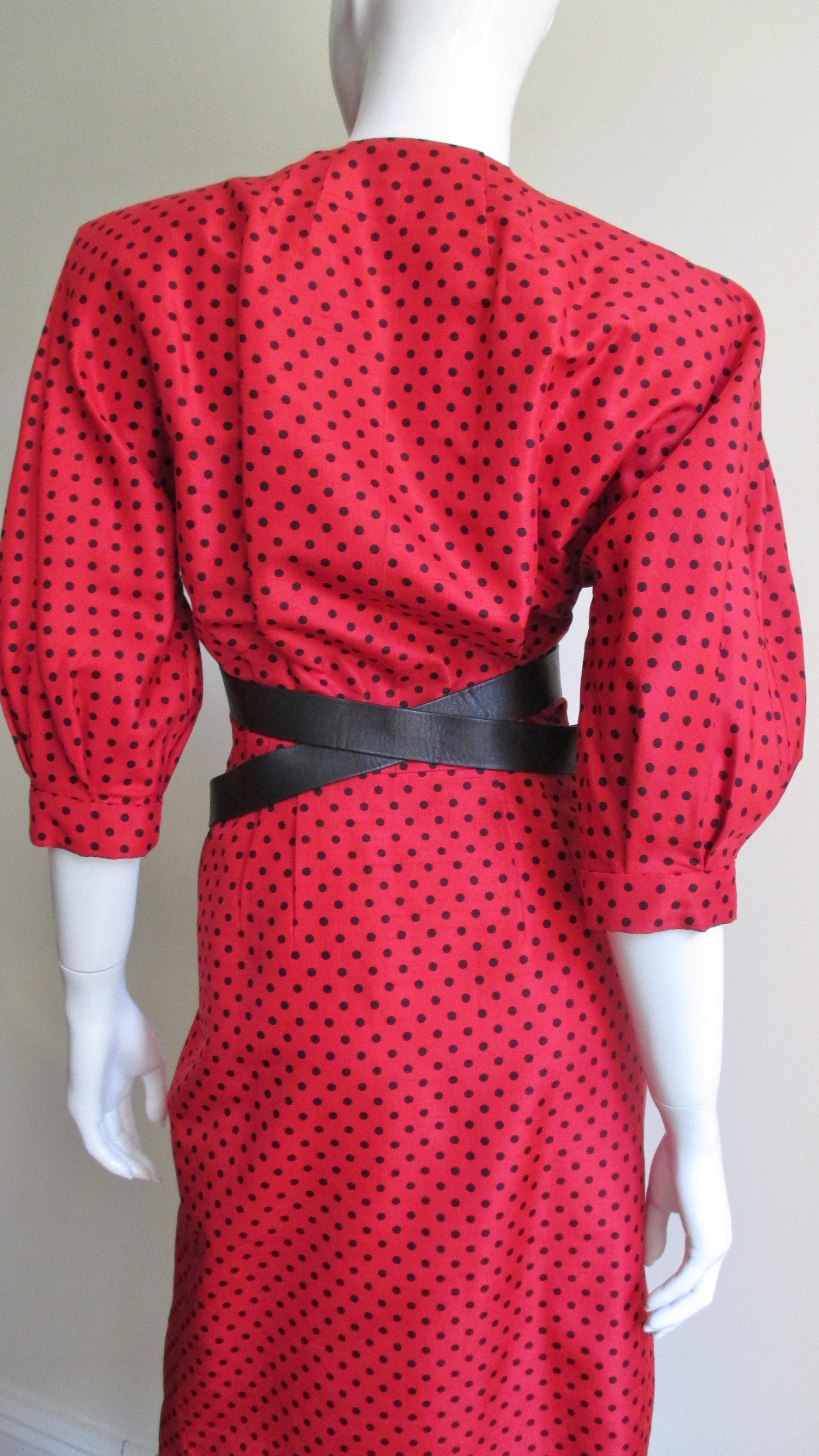 Jacqueline de Ribes Silk Dress With Leather Straps 1980s For Sale 4