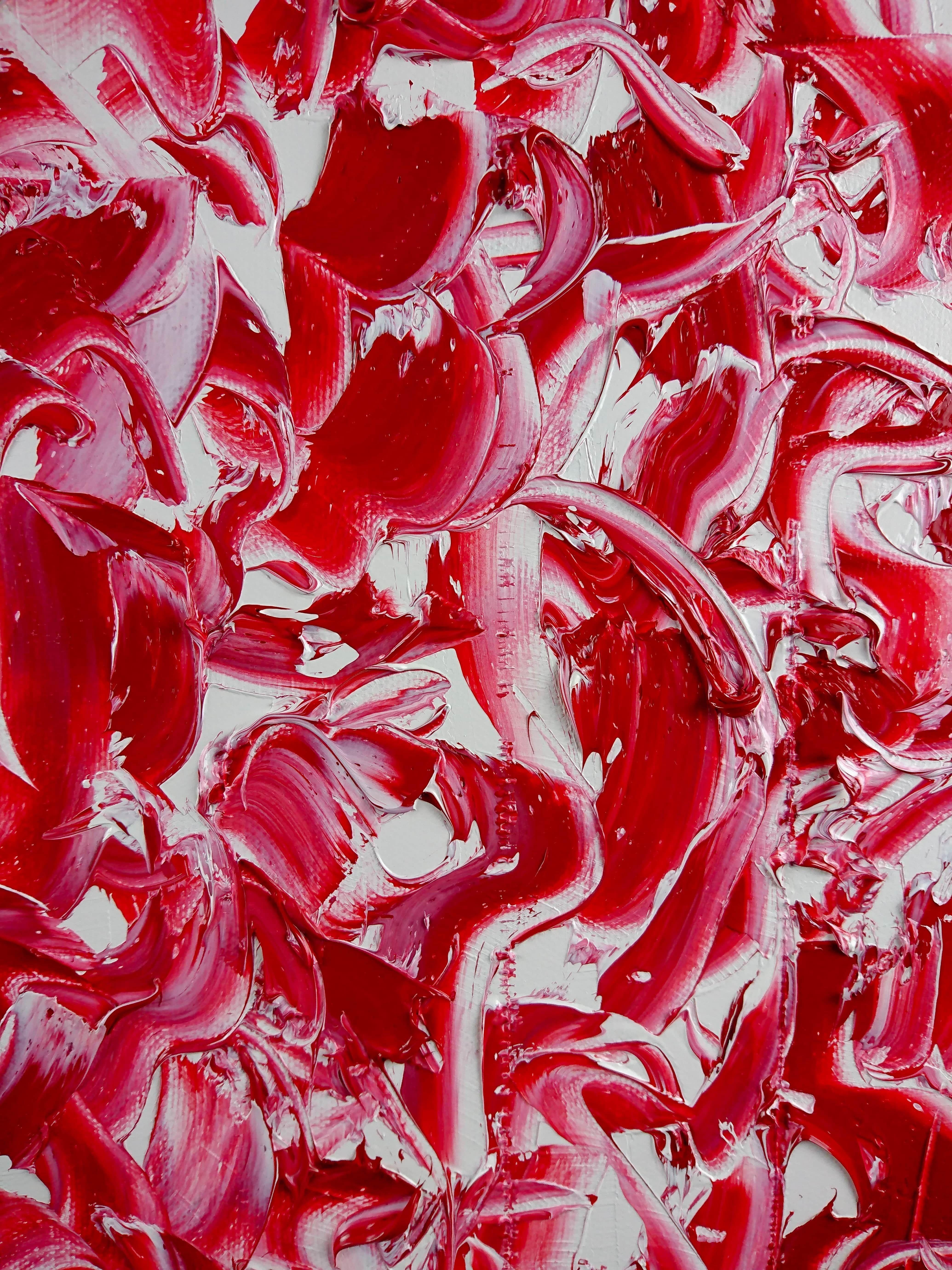 Do you want to love him forever?, Painting, Oil on Canvas - Red Abstract Painting by Jacqueline Dey