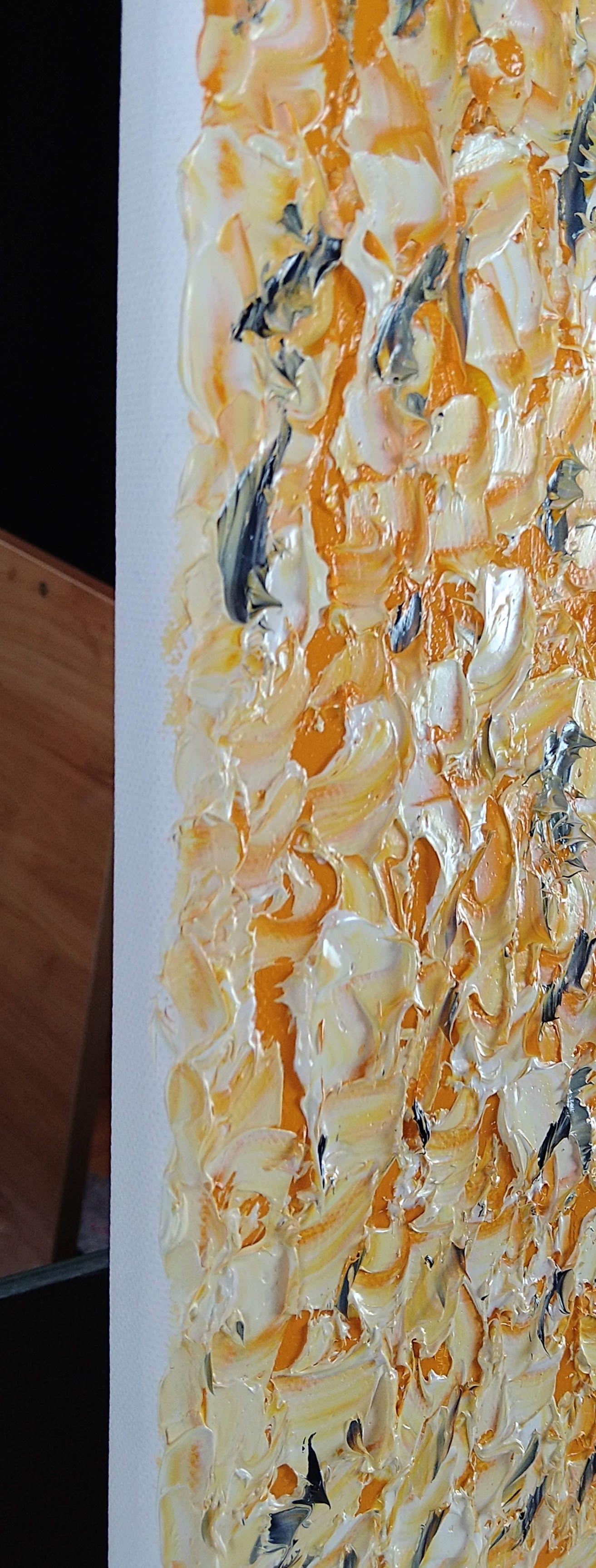 Pastello di Nata sulla spiaggia dorata, Pittura, Olio su tela - Painting di Jacqueline Dey