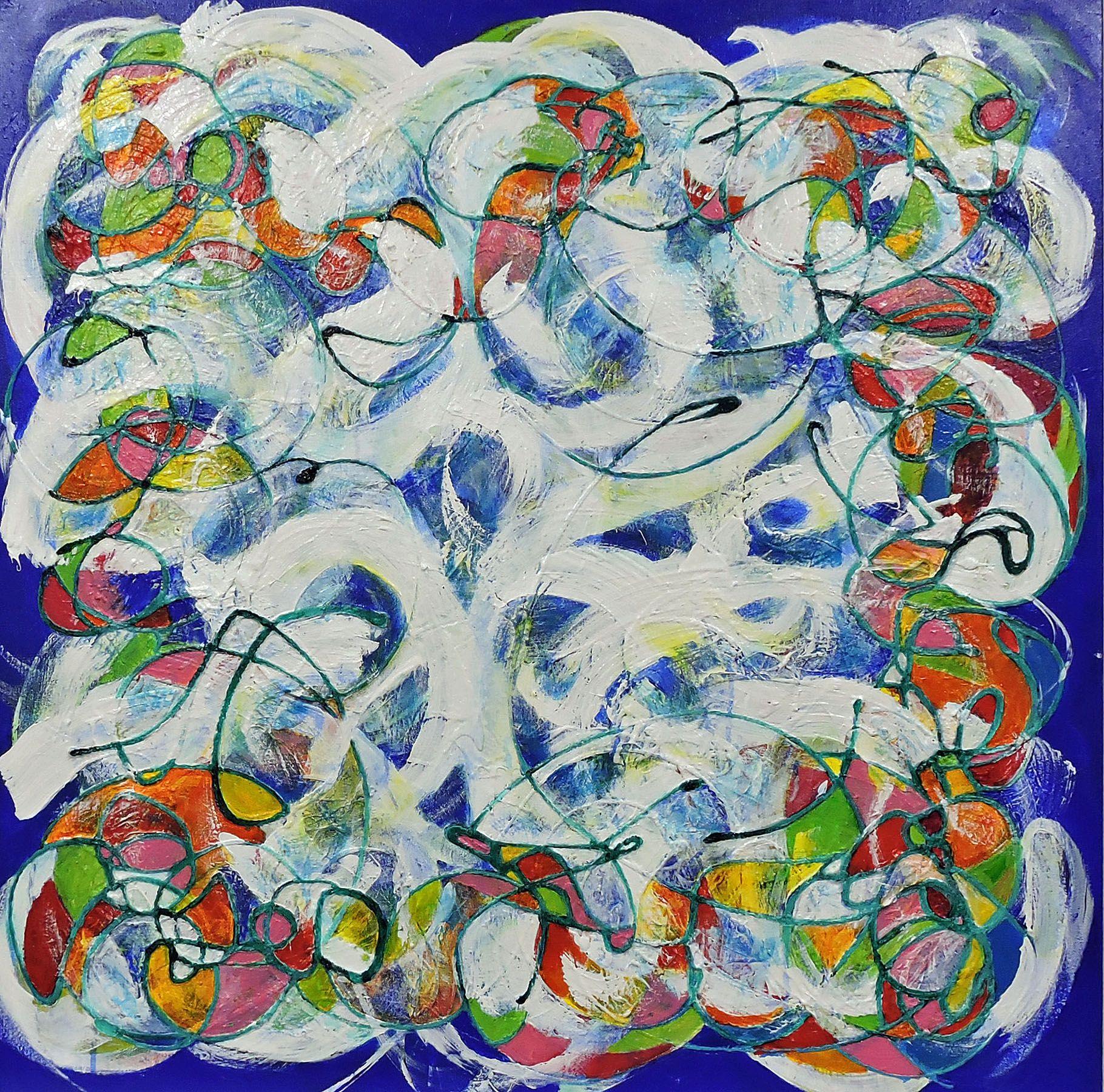 Abstract Painting de Jacqueline Doyle Allison - Shenanigans, Pintura, Acrílico sobre lienzo