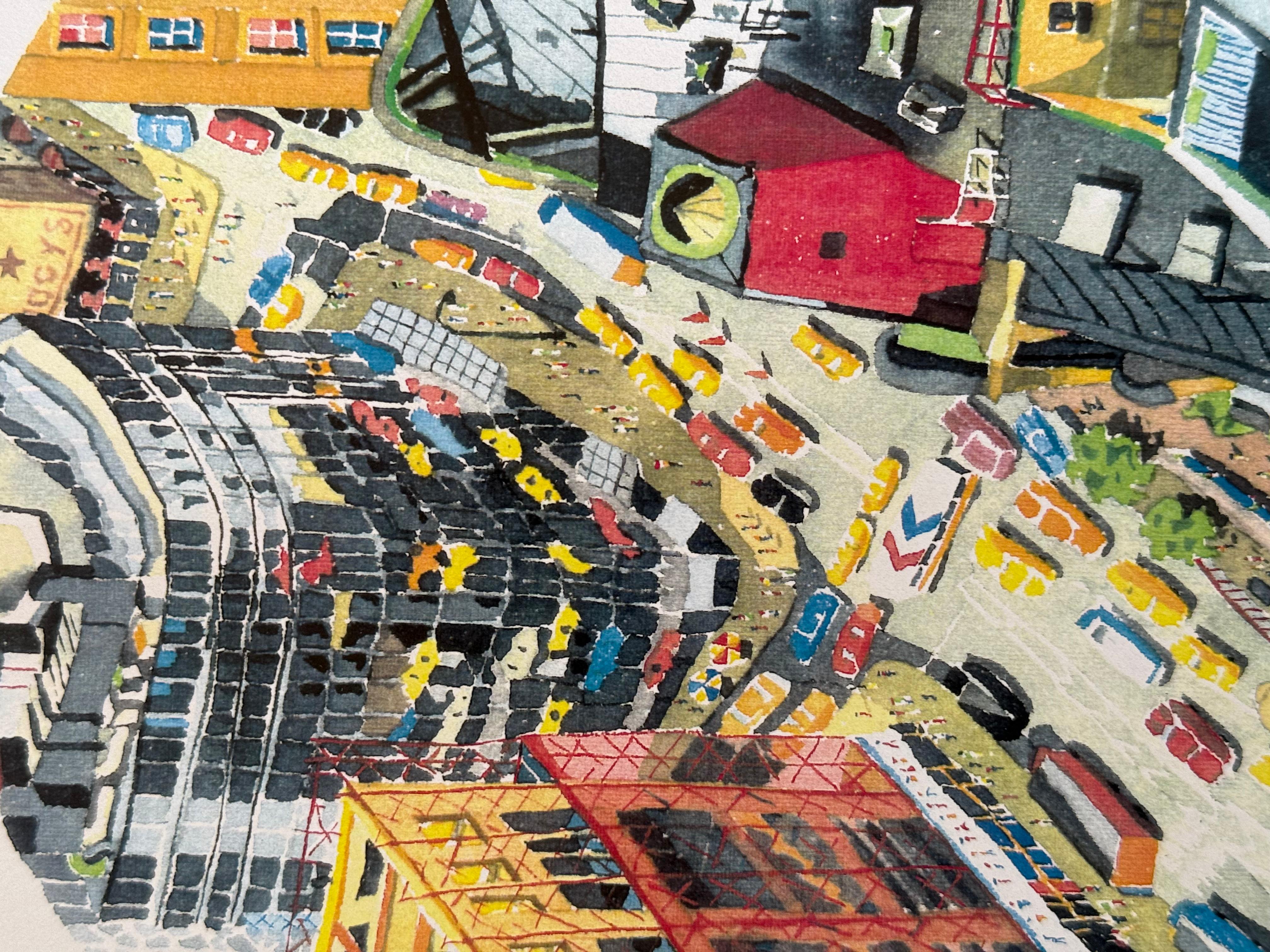 “Herald Square at Lunch Time” - Beige Landscape Print by Jacqueline Fogel