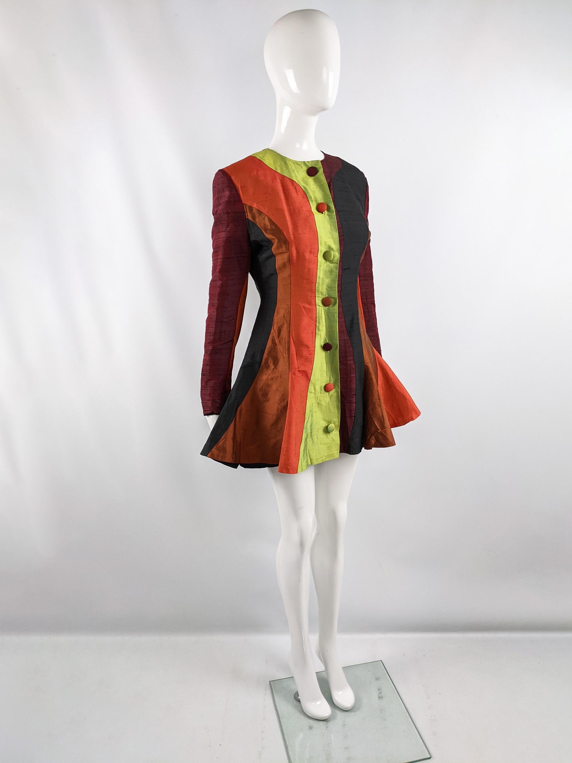Jacqueline Hancher Vintage Patchwork Silk Shantung Peplum Jacket, Spring 1992 For Sale 1
