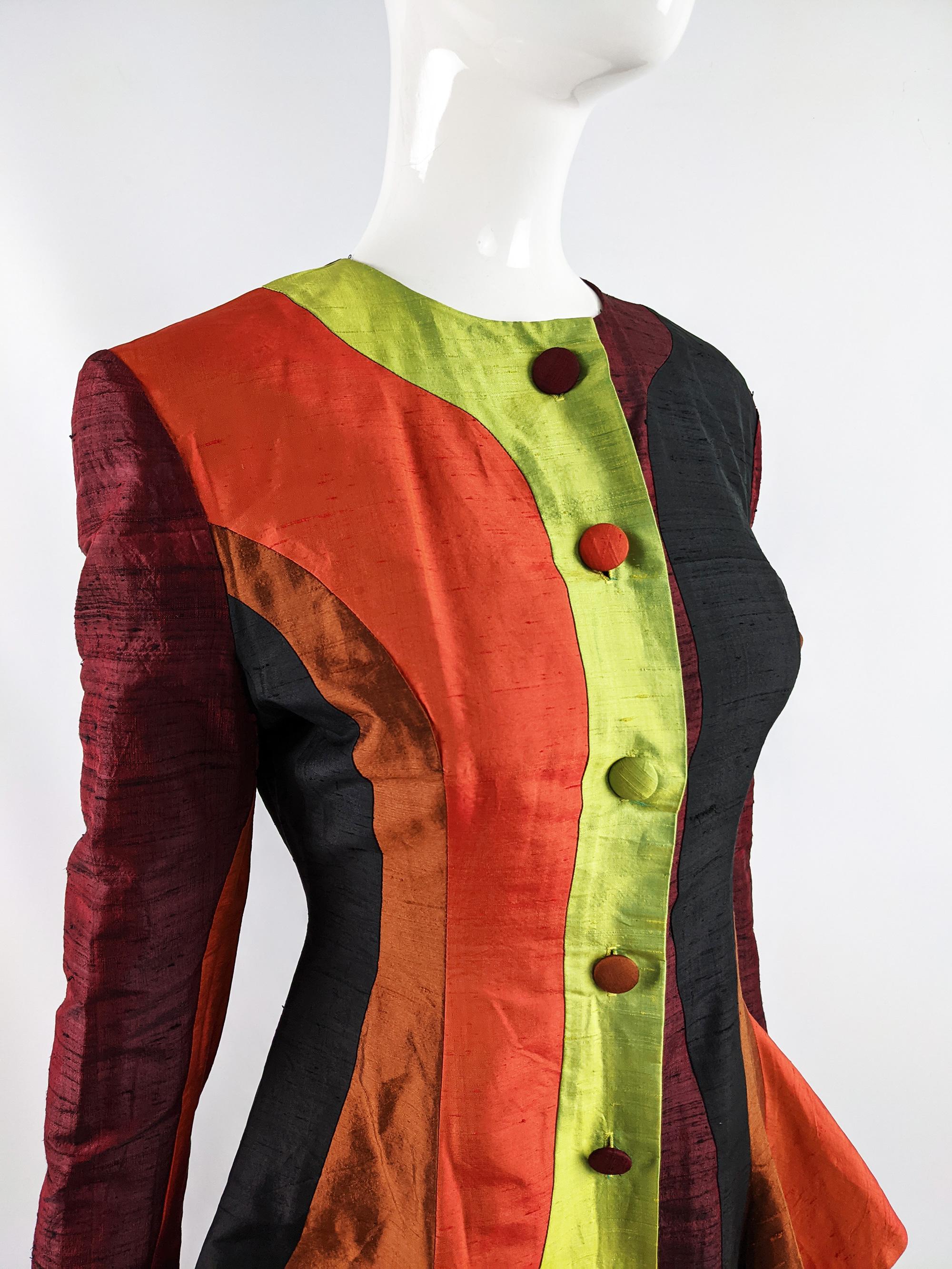 Jacqueline Hancher Vintage Patchwork Silk Shantung Peplum Jacket, Spring 1992 For Sale 2