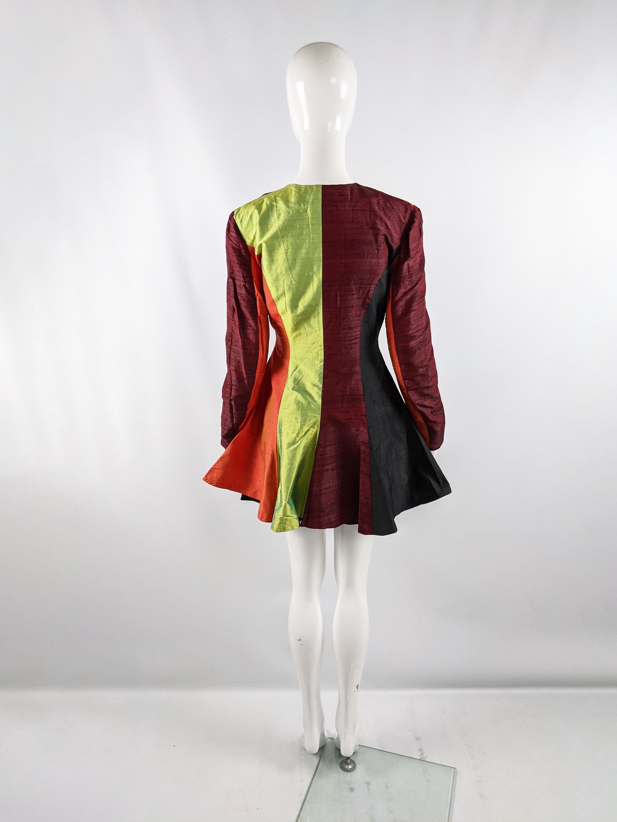 Jacqueline Hancher Vintage Patchwork Silk Shantung Peplum Jacket, Spring 1992 For Sale 3