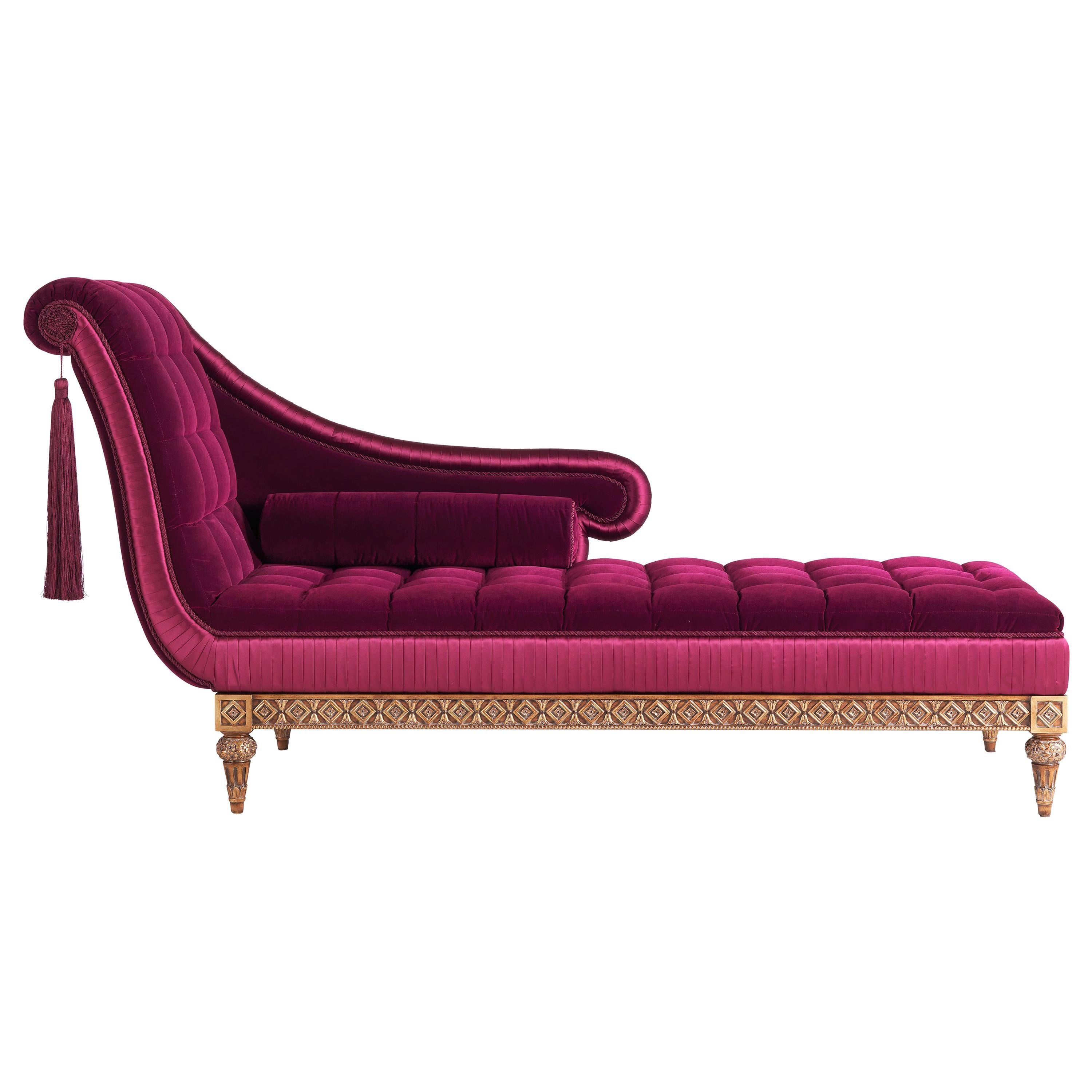 Jacqueline Italian Dormeuse in Wood with Velvet and Satin Details by Zanaboni For Sale