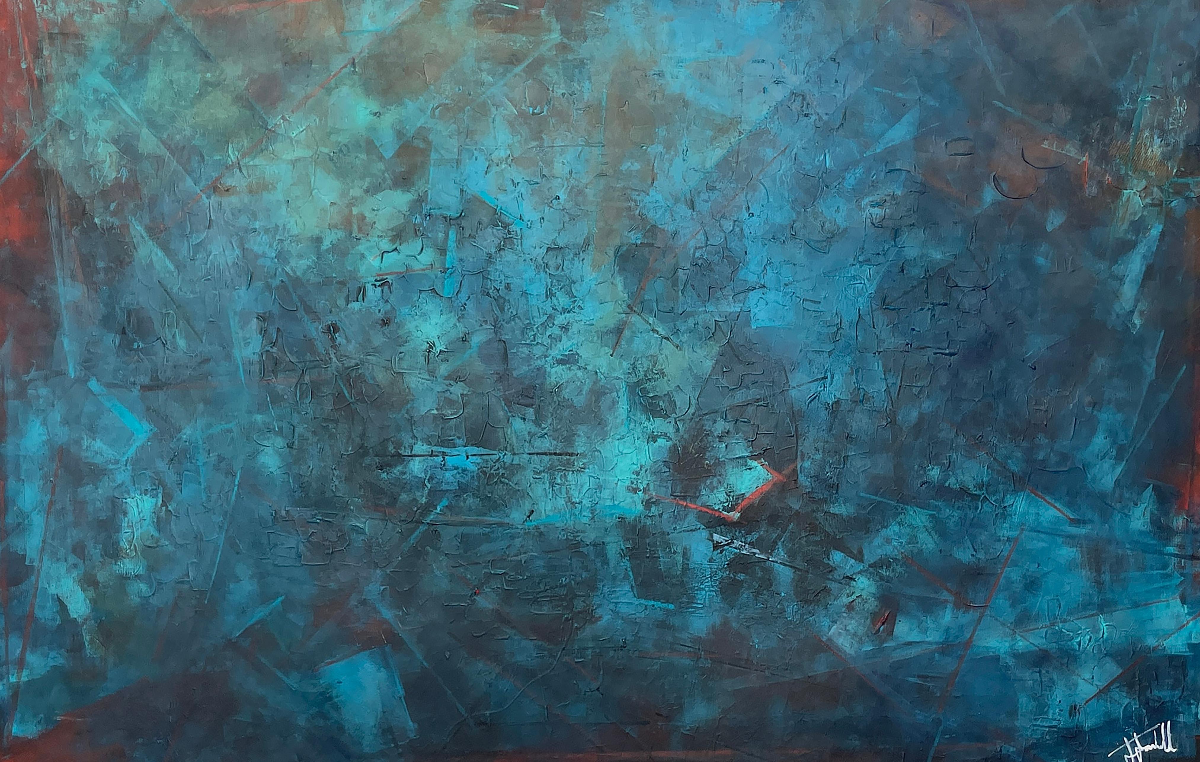 Jacqueline Jandrell Abstract Painting - "Blue Endeavor" - acrylic  on canvas