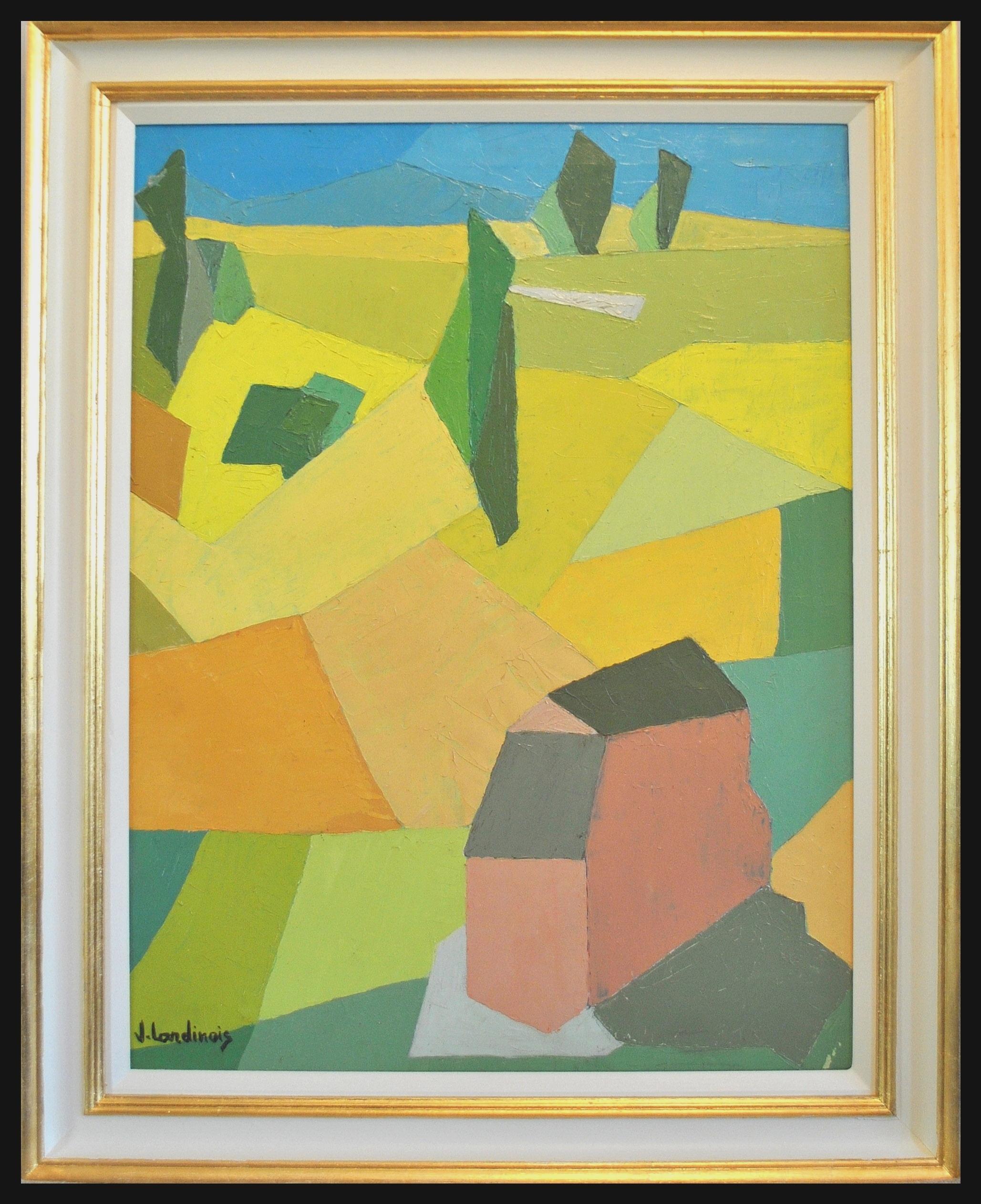 Provence Landscape - Mid 20th Century Cubist South France Oil on Canvas Painting