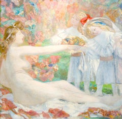Peinture post-impressionniste du début du 20e siècle, nu féminin avec des enfants
