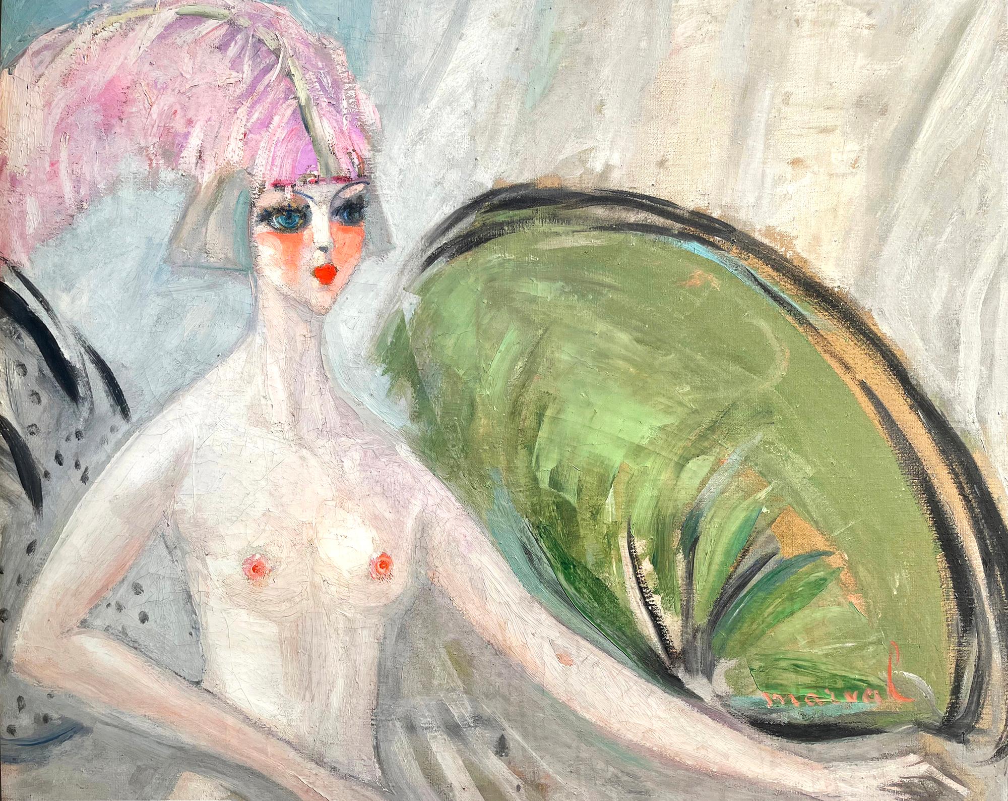 Odalisque à la Plume Rose - Nude Cabaret Dancer with Feathers
