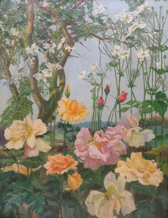 Original Mid Century Irish oil painting SUMMER FLOWER GARDEN -Cedric Morris int.