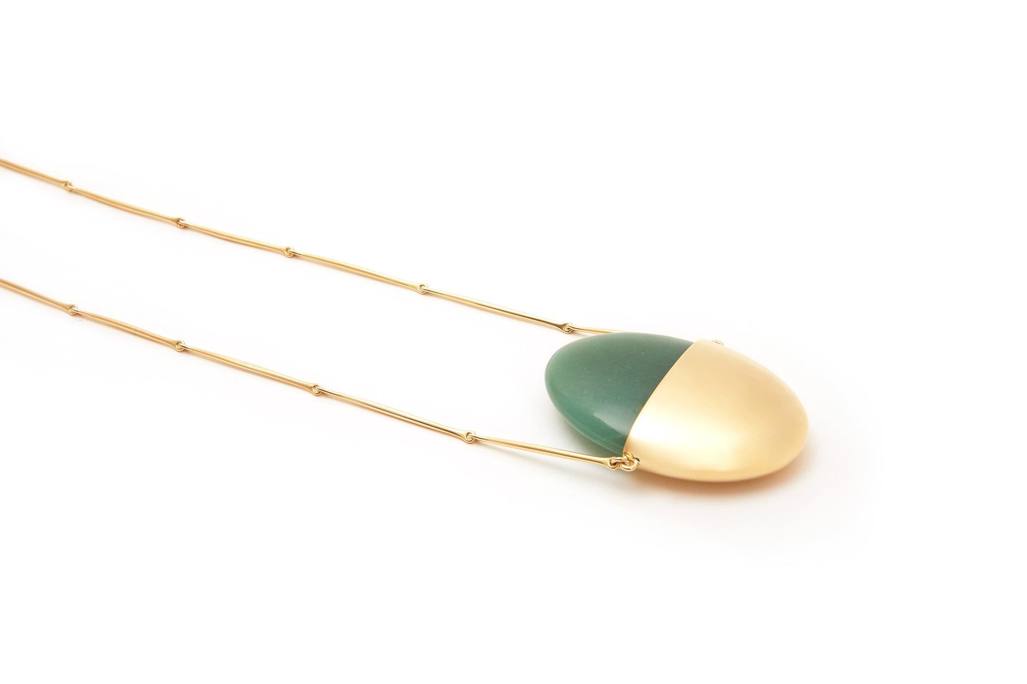 Jacqueline Rabun 
'A Beautiful Life' Small Pendant  
18k Yellow Gold and Aventurine

The meditation pendant embraces a sculptural hand carved gemstone which can be removed and held for comfort during moments of stillness and