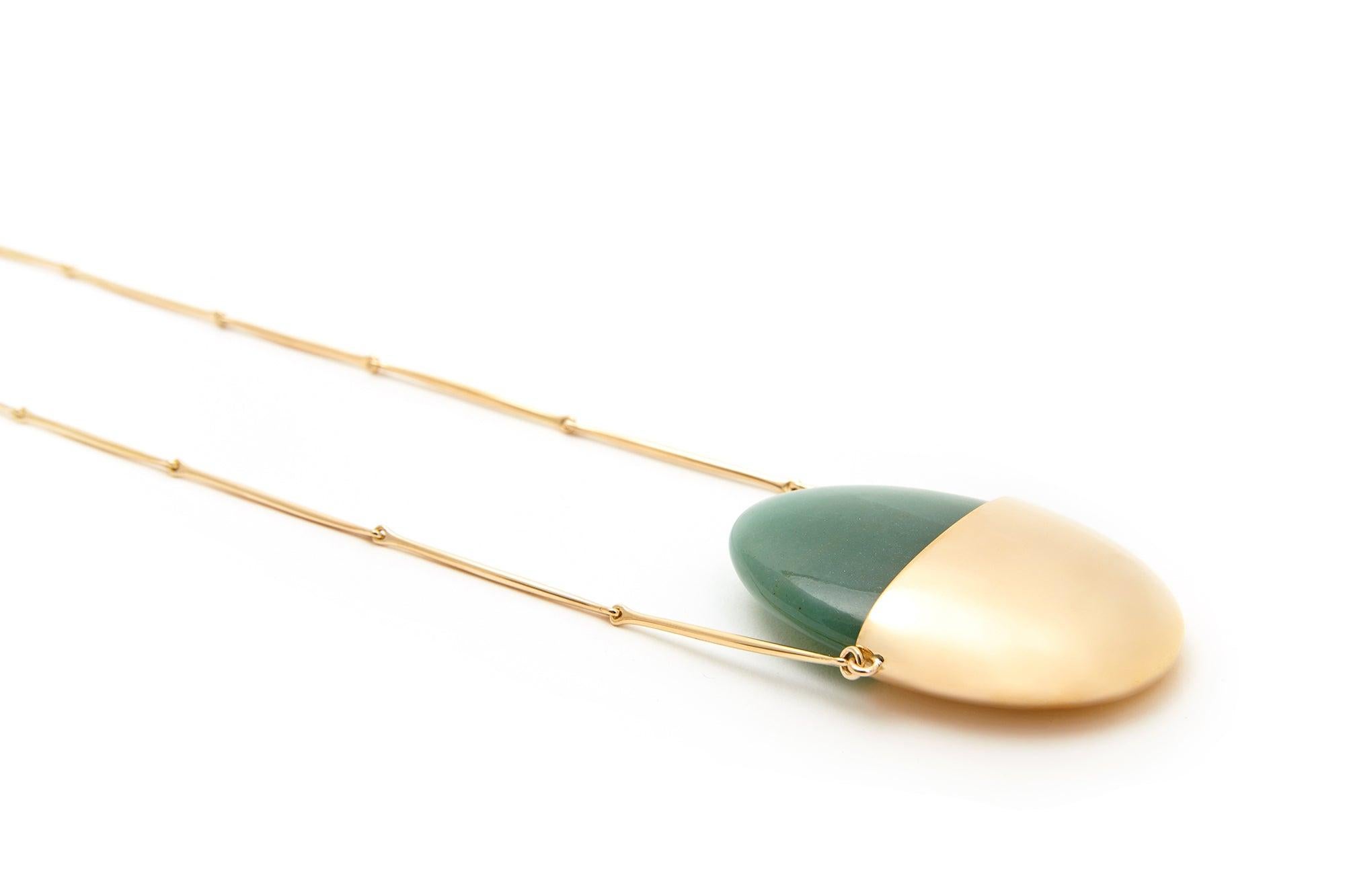 Oval Cut Jacqueline Rabun 'a Beautiful Life' Small Pendant 18k Yellow Gold and Aventurine For Sale