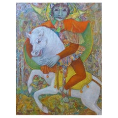 Jacqueline ROINEL '1918' Composizione Giullare del re a cavallo, Olio su pannello