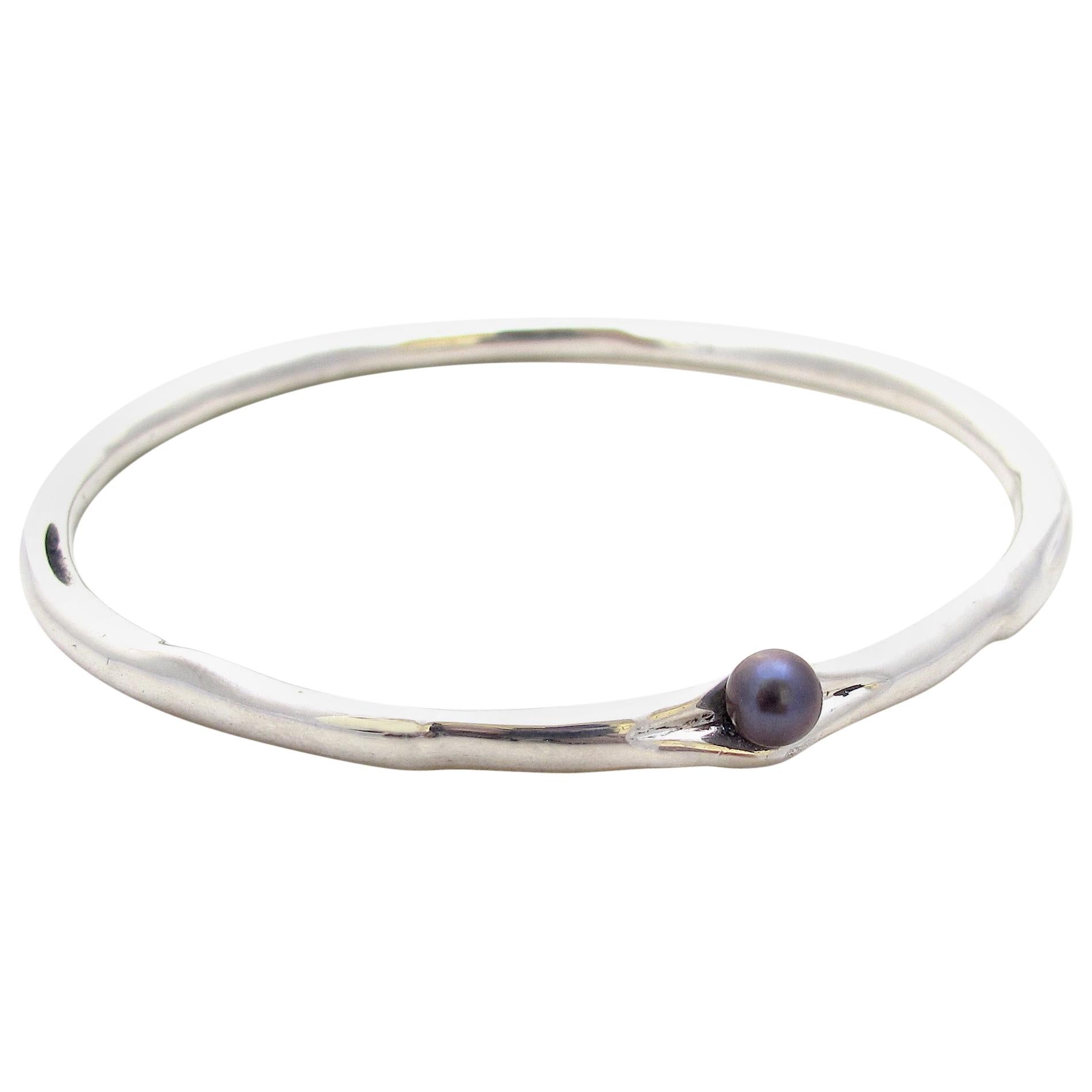 Jacqueline Rose Relic Black Pearl Bangle Bracelet For Sale at 1stDibs