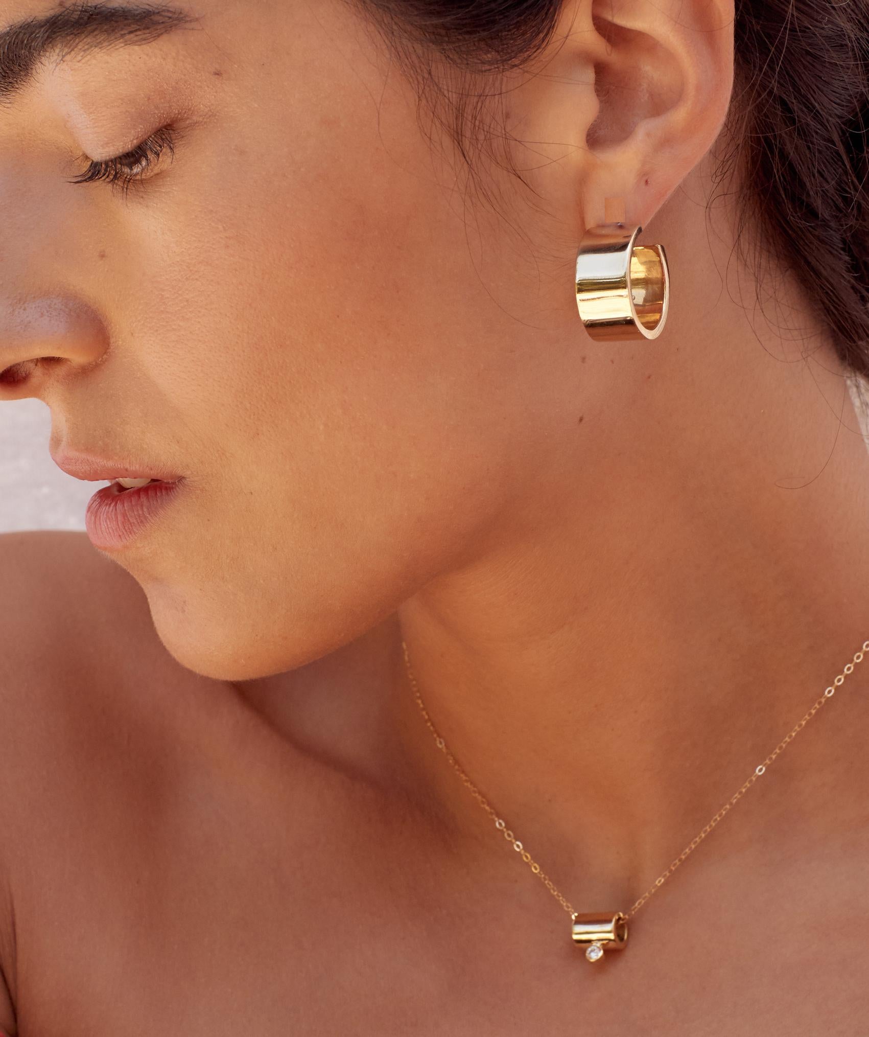 Modern Wide gold plated hoop earrings. 
For an everyday accent.
Each Jacqueline Rose piece is handcrafted in Los Angeles.
