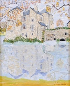 Chateau - Mid 20th Century French Naif Oil on Canvas Landscape Painting