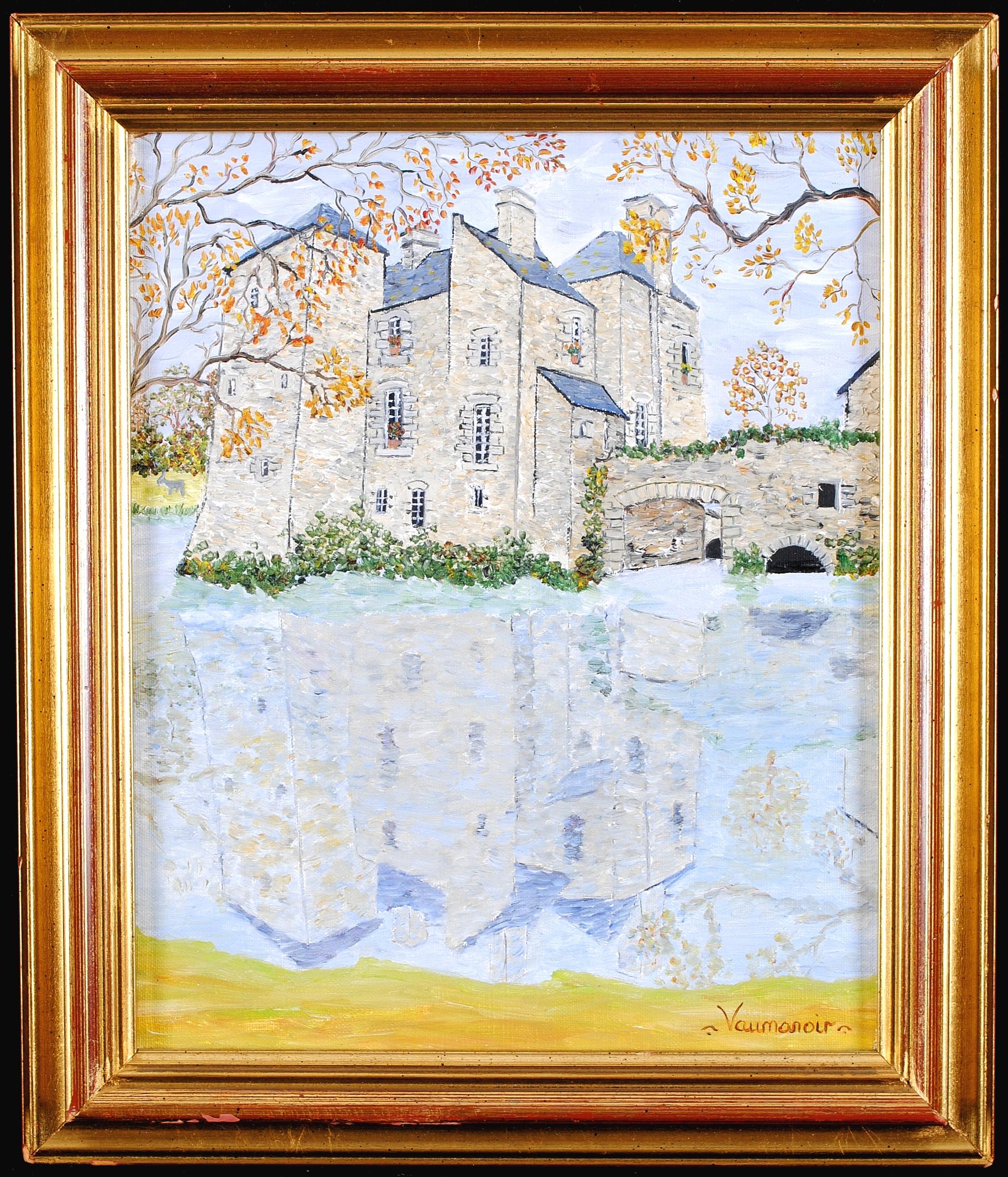 Chateau - Französisches Naif-Gemälde, Öl auf Leinwand, Landschaftsgemälde, Mitte des 20. Jahrhunderts im Angebot 4