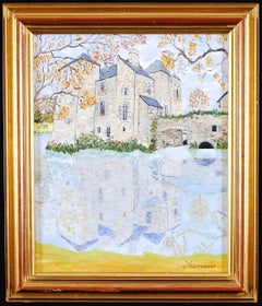 Chateau - Mid 20th Century French Naif Oil on Canvas Landscape Painting