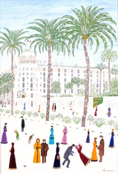 Nice Insolite - Mid 20th Century French Naif South France Oil on Canvas Painting