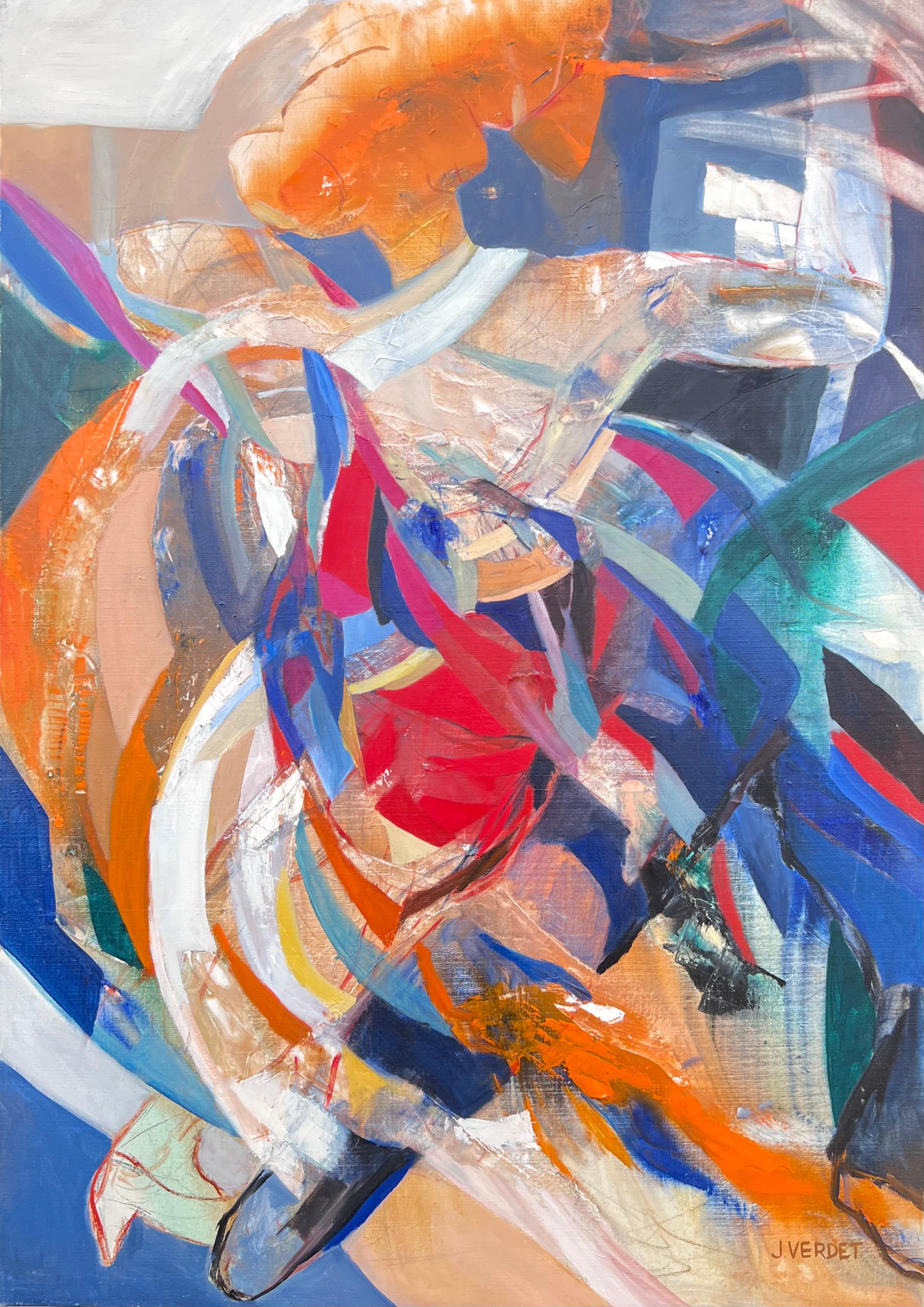 Huge French Contemporary Modernist Abstract Oil Painting Amazing Colors