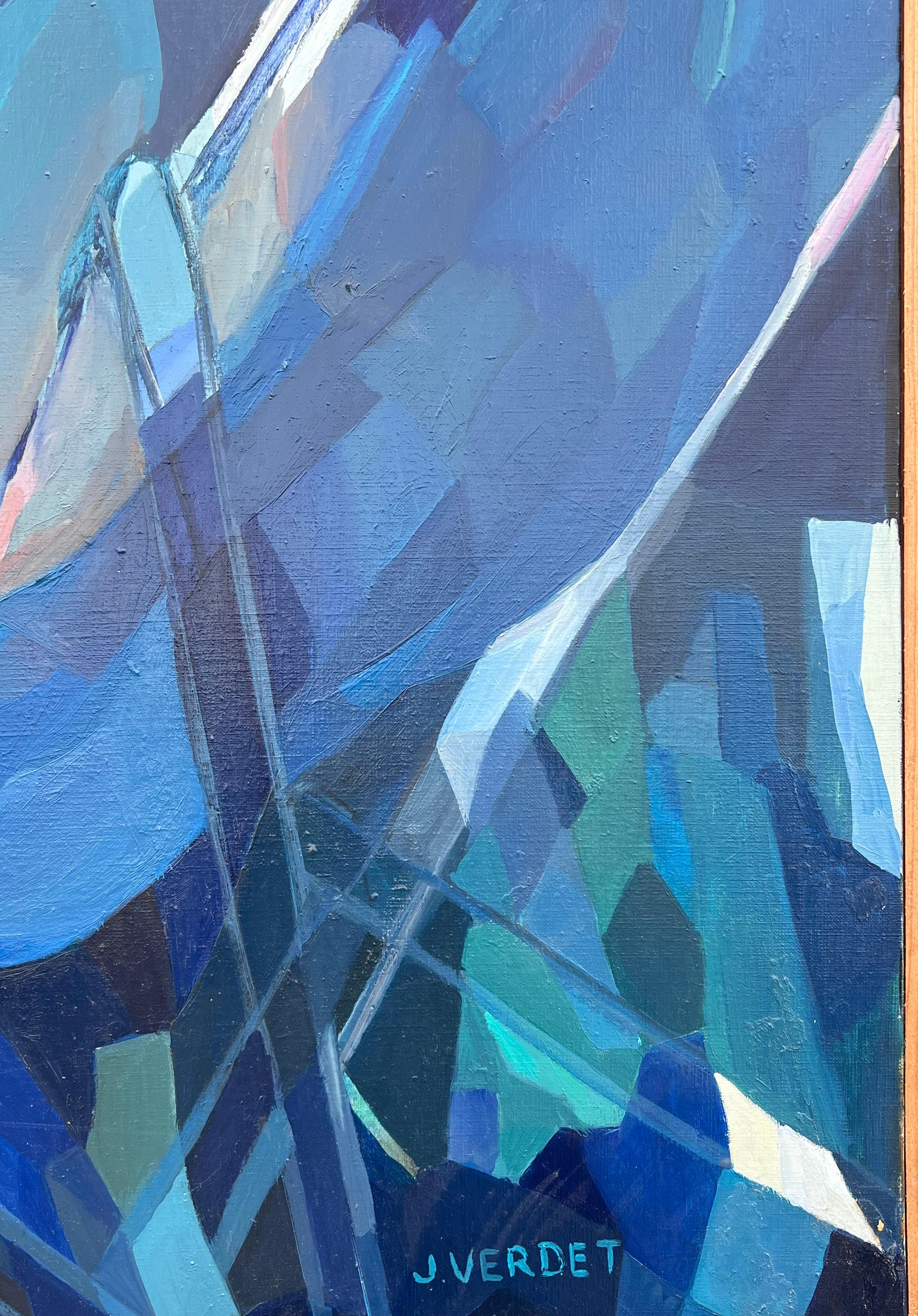 Großes französisches modernistisches abstraktes Ölgemälde Blaues Mädchen im Liegestuhl im Angebot 6