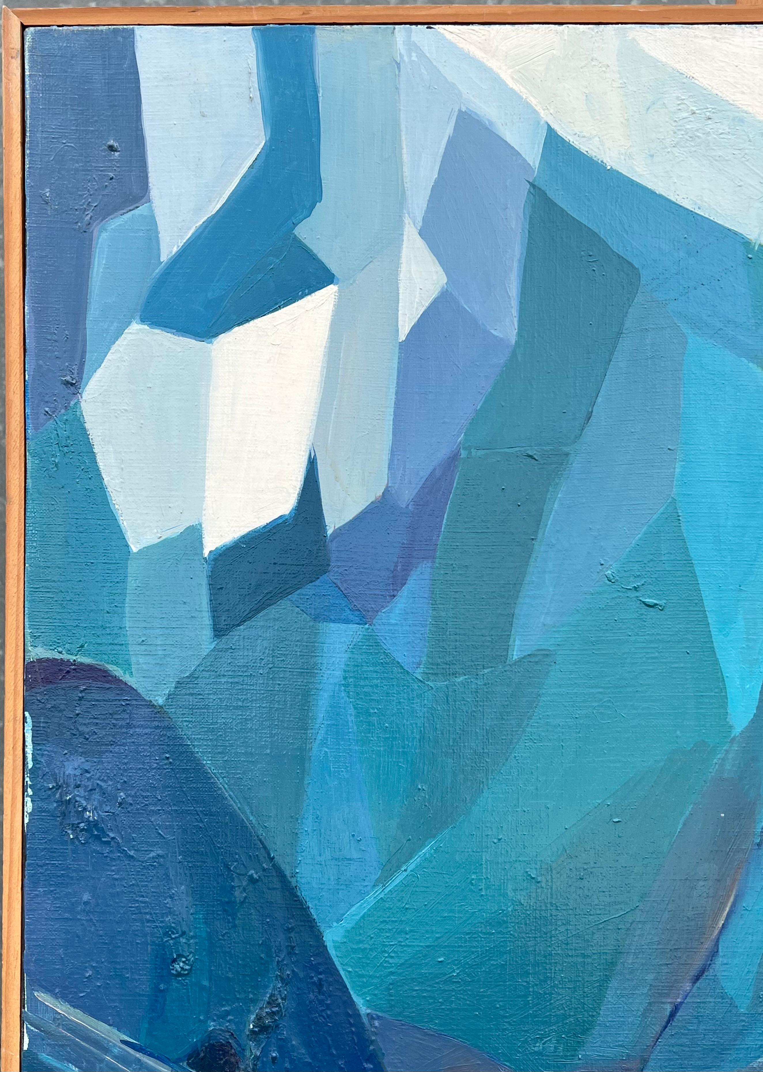 Großes französisches modernistisches abstraktes Ölgemälde Blaues Mädchen im Liegestuhl im Angebot 1