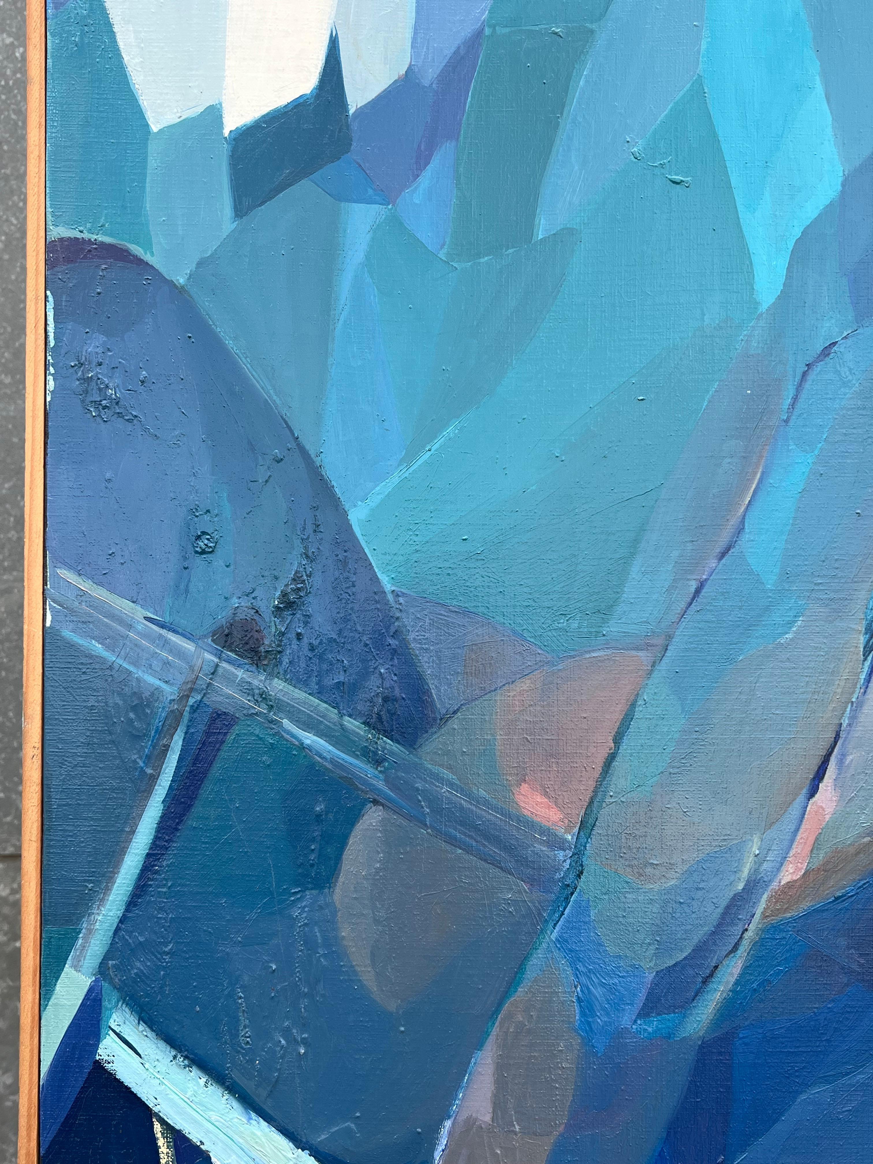 Großes französisches modernistisches abstraktes Ölgemälde Blaues Mädchen im Liegestuhl im Angebot 2