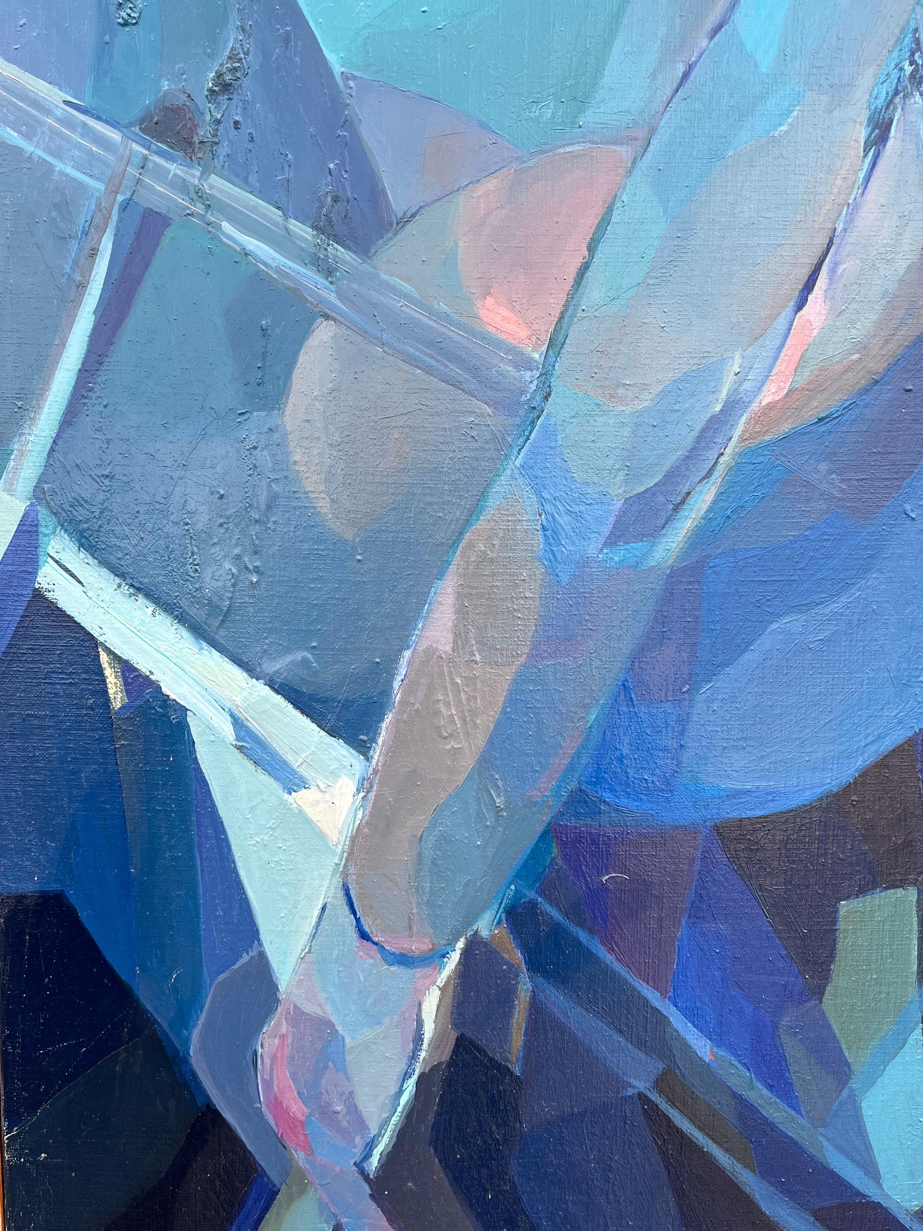 Großes französisches modernistisches abstraktes Ölgemälde Blaues Mädchen im Liegestuhl im Angebot 4