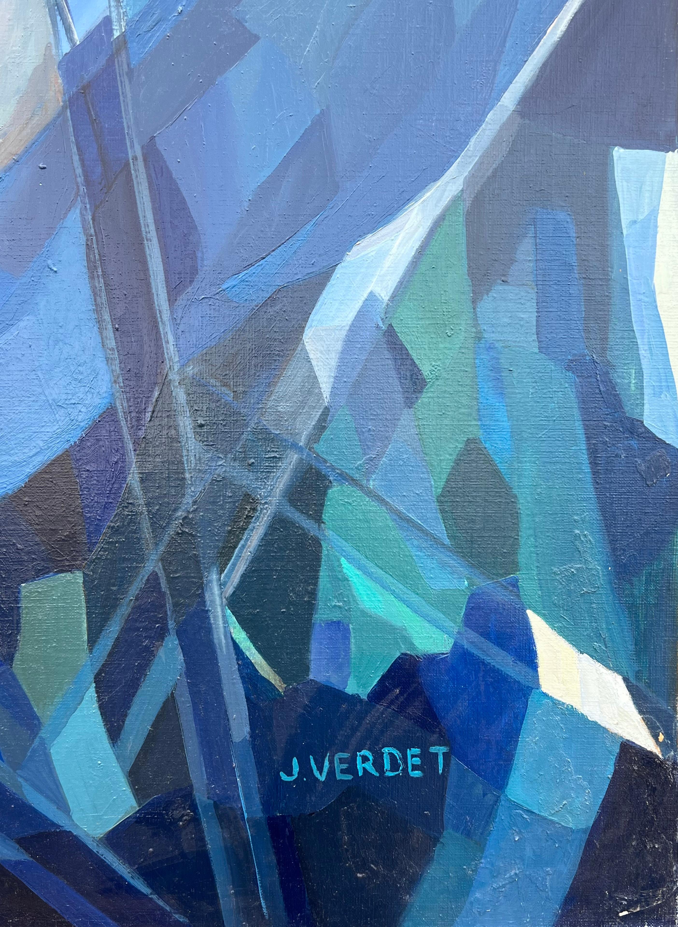 Großes französisches modernistisches abstraktes Ölgemälde Blaues Mädchen im Liegestuhl im Angebot 5