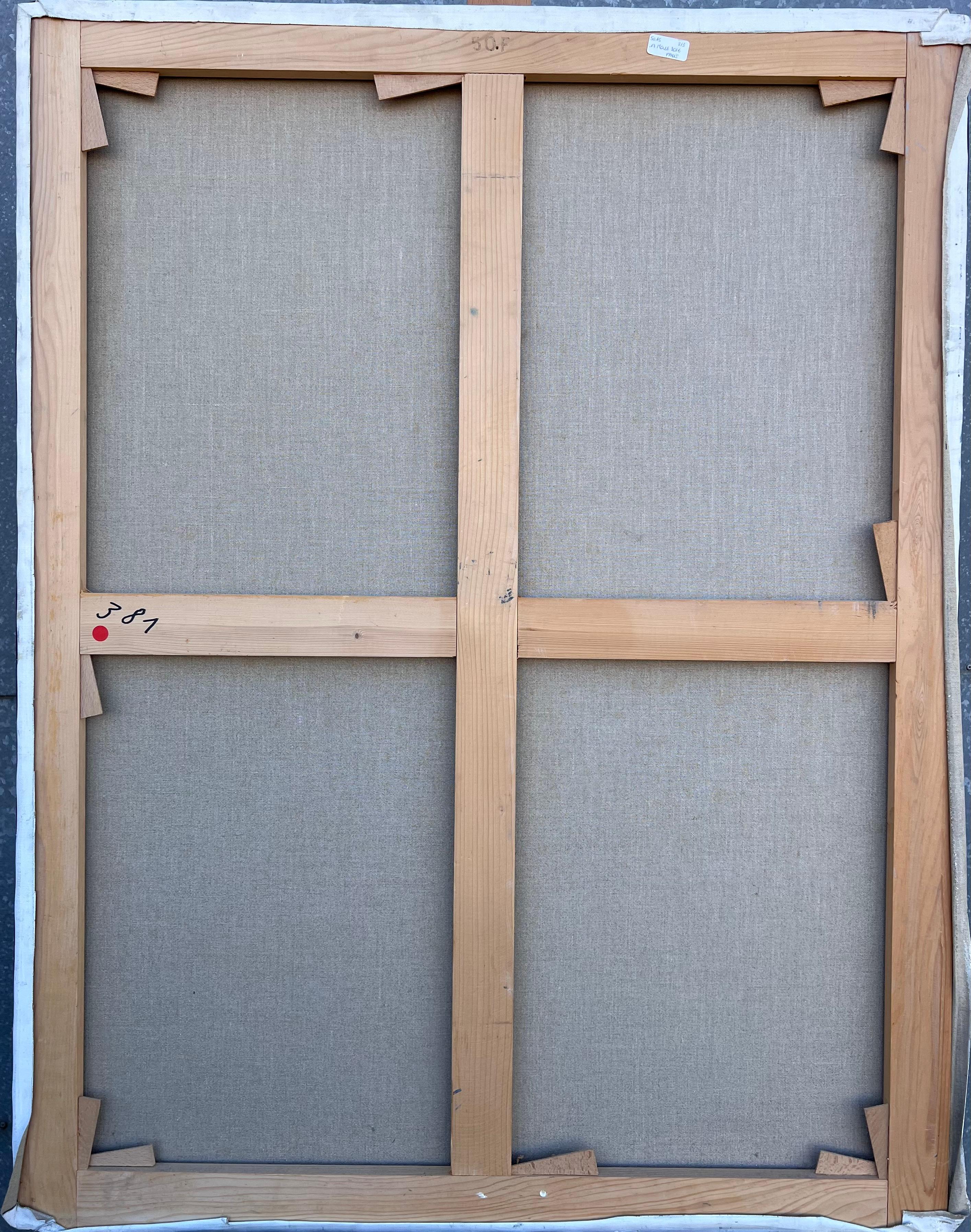 Riesiges französisches zeitgenössisches modernistisches abstraktes Ölgemälde Boote im Hafen im Angebot 4